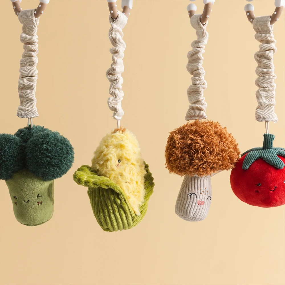 3 Living Textiles Broccoli & Tomato Plush Baby Stroller Toys 2 Pack – Mini Market, Assorted, 3 of 4