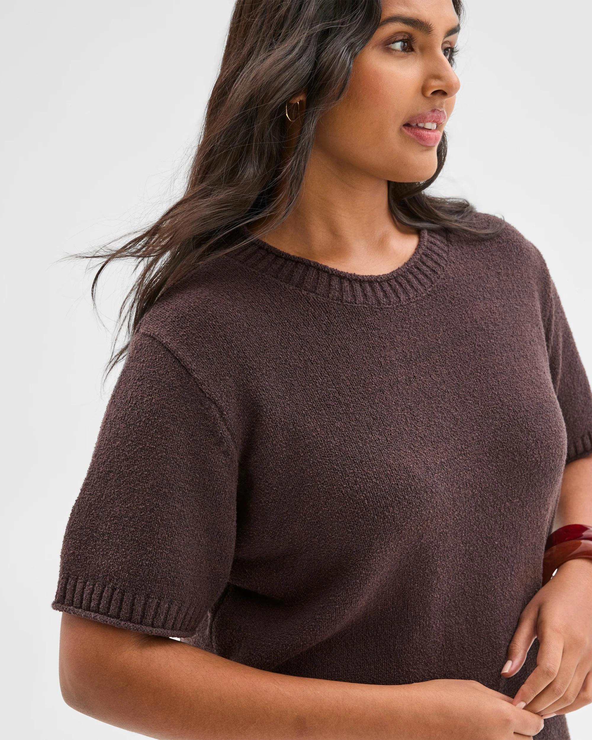 4 Target Plus Size Australian Cotton Blend Mini Boucle Knit Top WINE TRUFFLE, 4 of 5