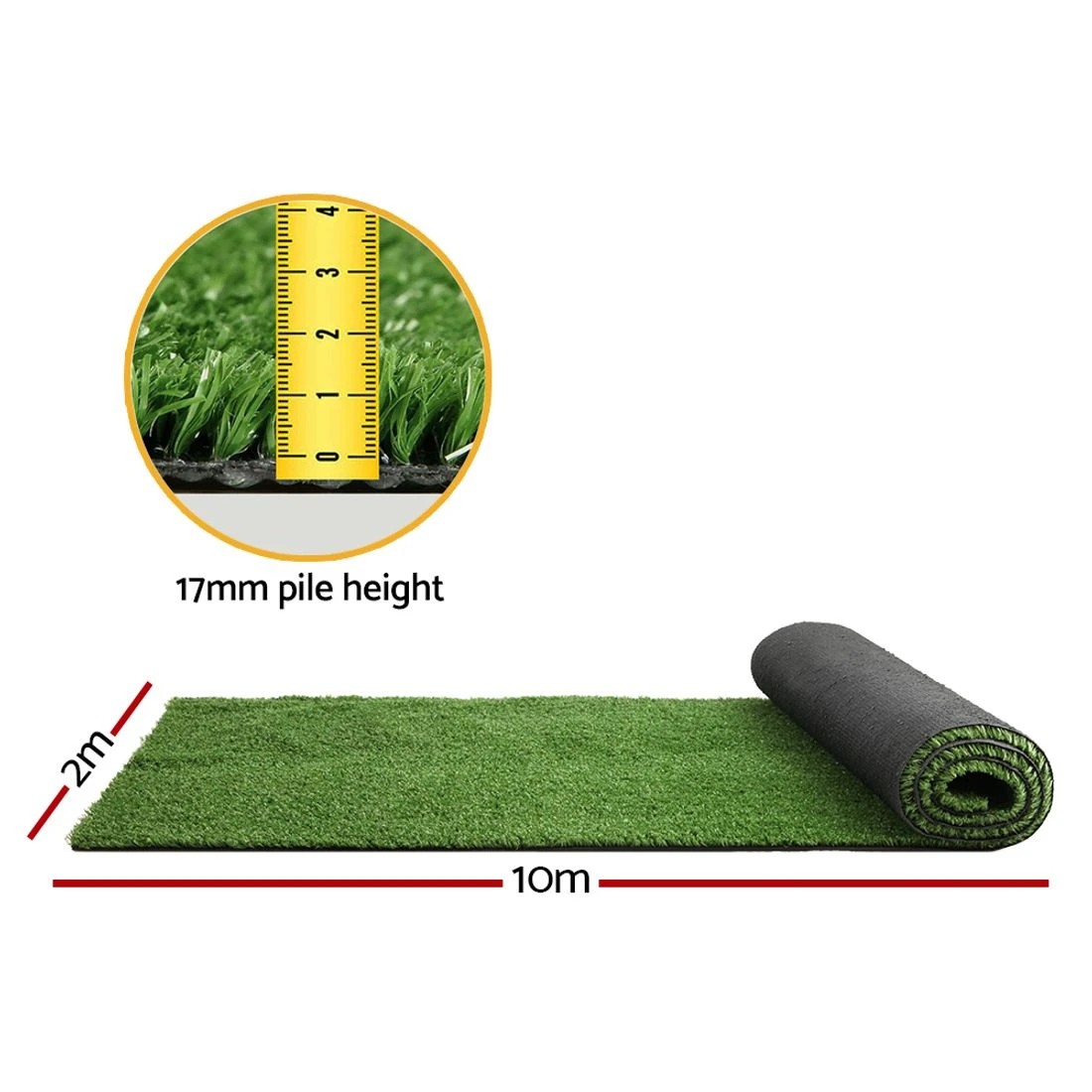 3 Prime Turf Artificial Grass 2mx10m 17mm Synthetic Fake Lawn Turf Plant Plastic - Green, 3 of 8