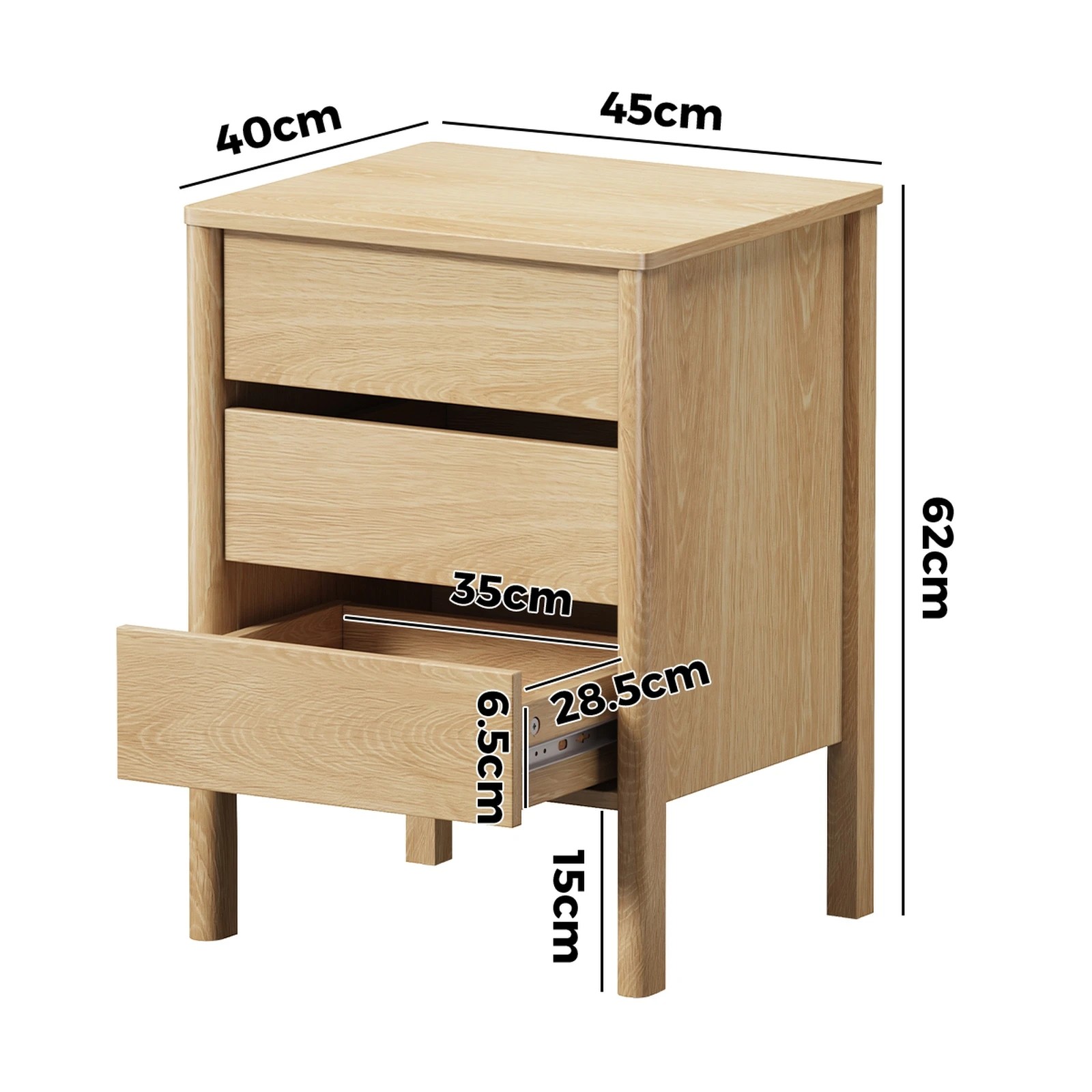 9 Oikiture 2x Bedside Table 3 Drawers Side Table Nightstand Handle-free - Natural, 9 of 9
