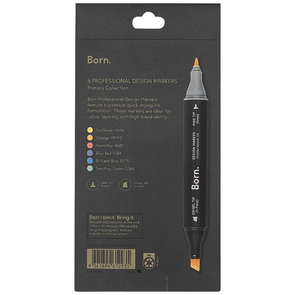 4 Born Professional Dual-Tip Artist Markers Primary 6 Pack, 4 of 4