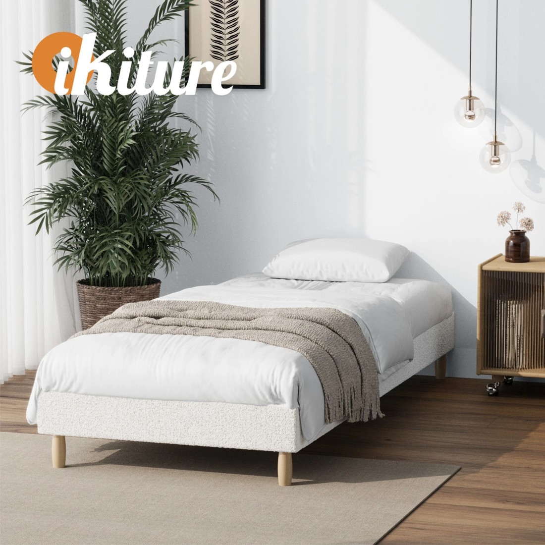 5 Oikiture Single Bed Base Boucle Bed Frame
 - White, 5 of 10