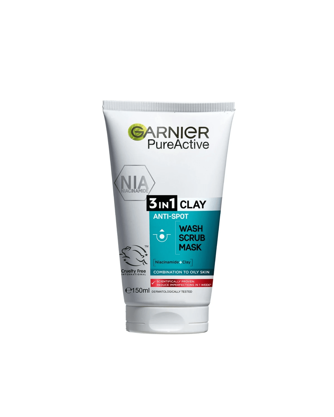 1 Garnier SkinActive PureActive 3-in-1 Anti-Spot Wash, Scrub and Mask 150ml - Clay and Niacinamide, 1 of 7