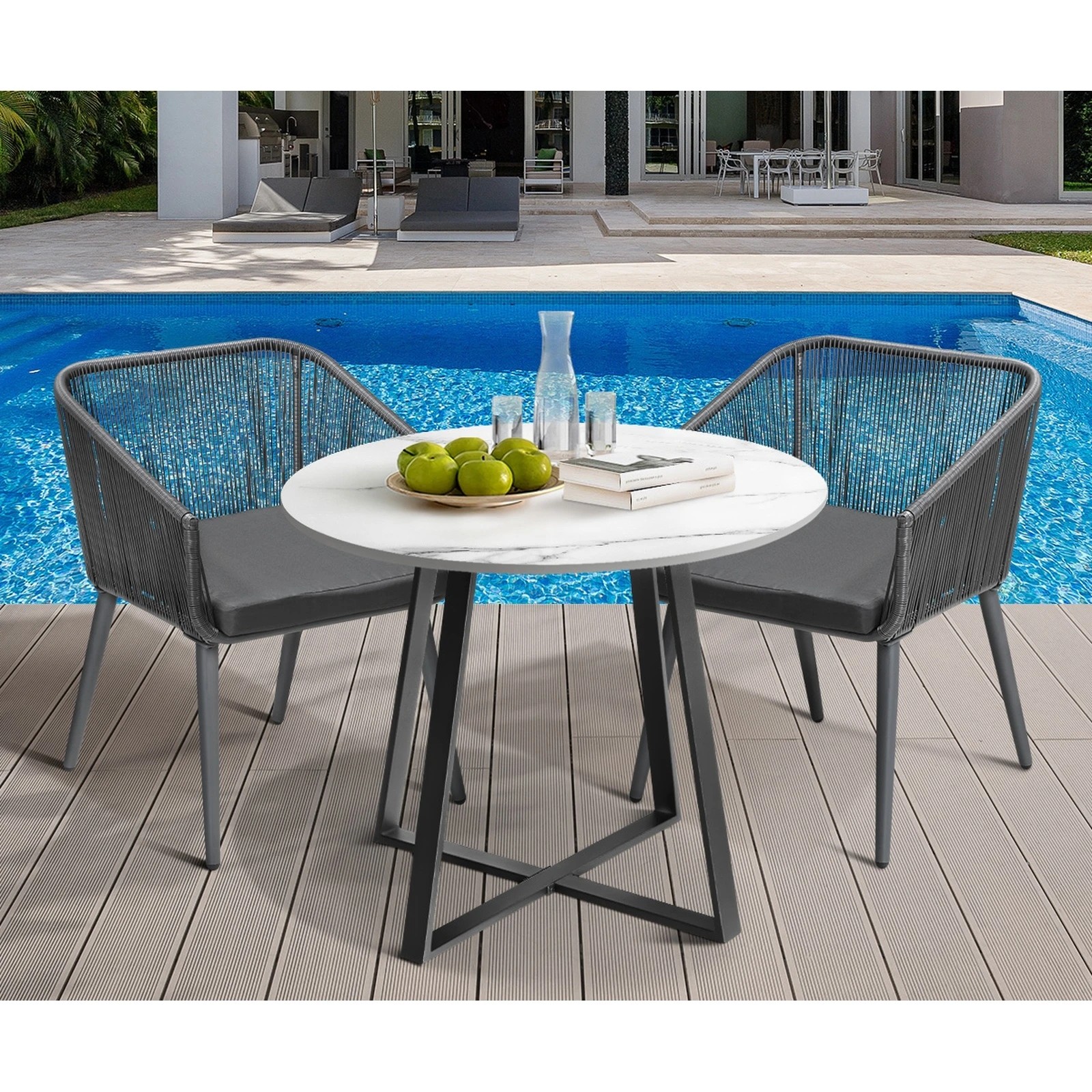 4 Livsip 3x Outdoor Dining Setting Sintered Stone Table Patio Furniture Bistro Set - Multi, 4 of 10