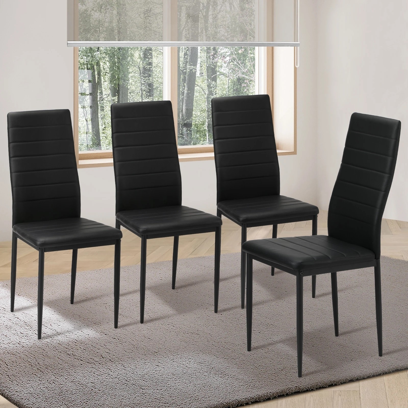 2 Oikiture 4pcs Dining Chairs High-back Kitchen Chair Padded Faux Leather
 - Black, 2 of 10