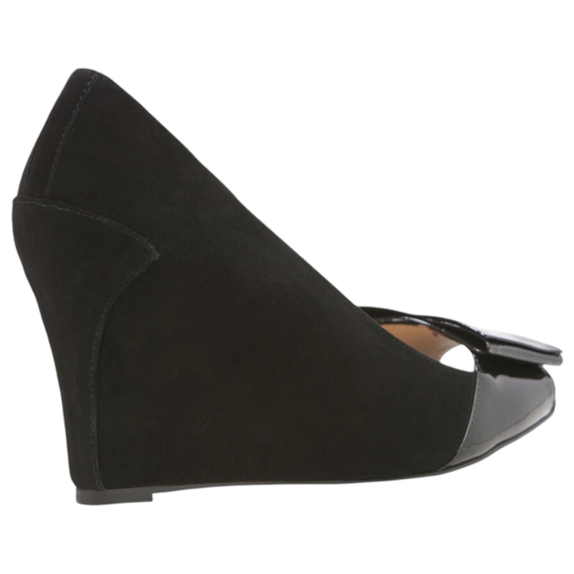 3 Zasel Angie Ladies Womens Leather Suede Wedge Heels With Bow Dress Shoes BLACK, 3 of 3