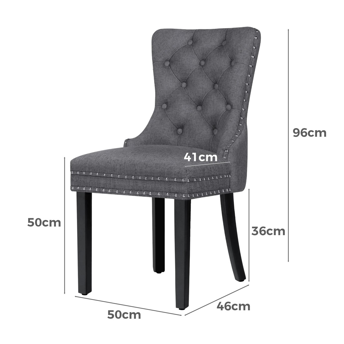 7 Alfordson 2x Dining Chair Kitchen Lounge Retro Button Tufted Wooden Fabric - Grey, 7 of 10