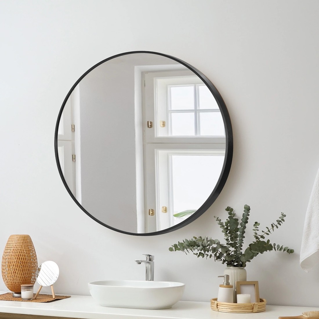 2 Oikiture 60cm Wall Mirrors Round Makeup Mirror Home Decor Living Room
 - Black, 2 of 9