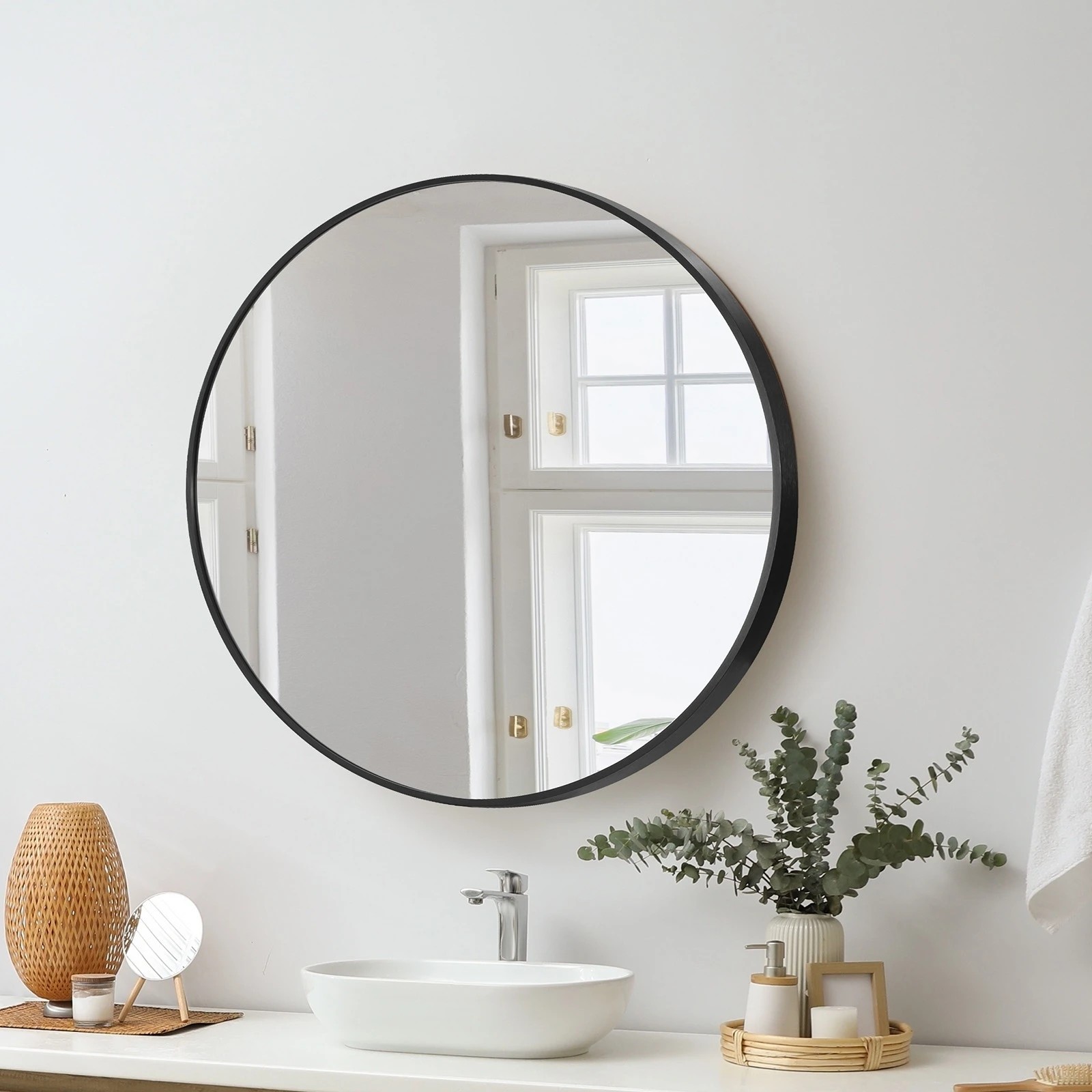 2 Oikiture 60cm Wall Mirrors Round Makeup Mirror Home Decor Living Room
 - Black, 2 of 9