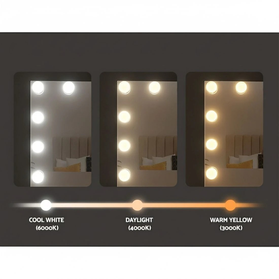 6 Embellir tooth Makeup Mirror 58x46cm Hollywood Vanity with LED Light Wall - Silver, 6 of 6