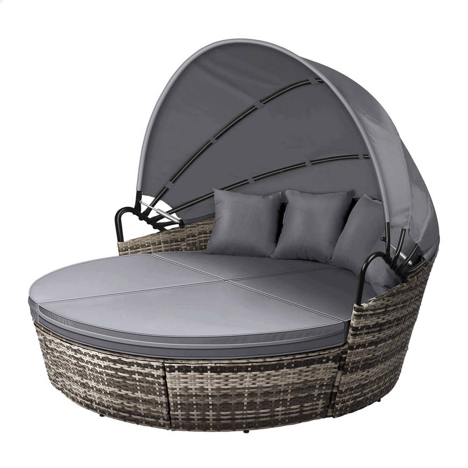 1 Alfordson Outdoor Sun Lounge Day Bed Wicker Furniture Sofa Bed Garden 3PCS - Grey, 1 of 10