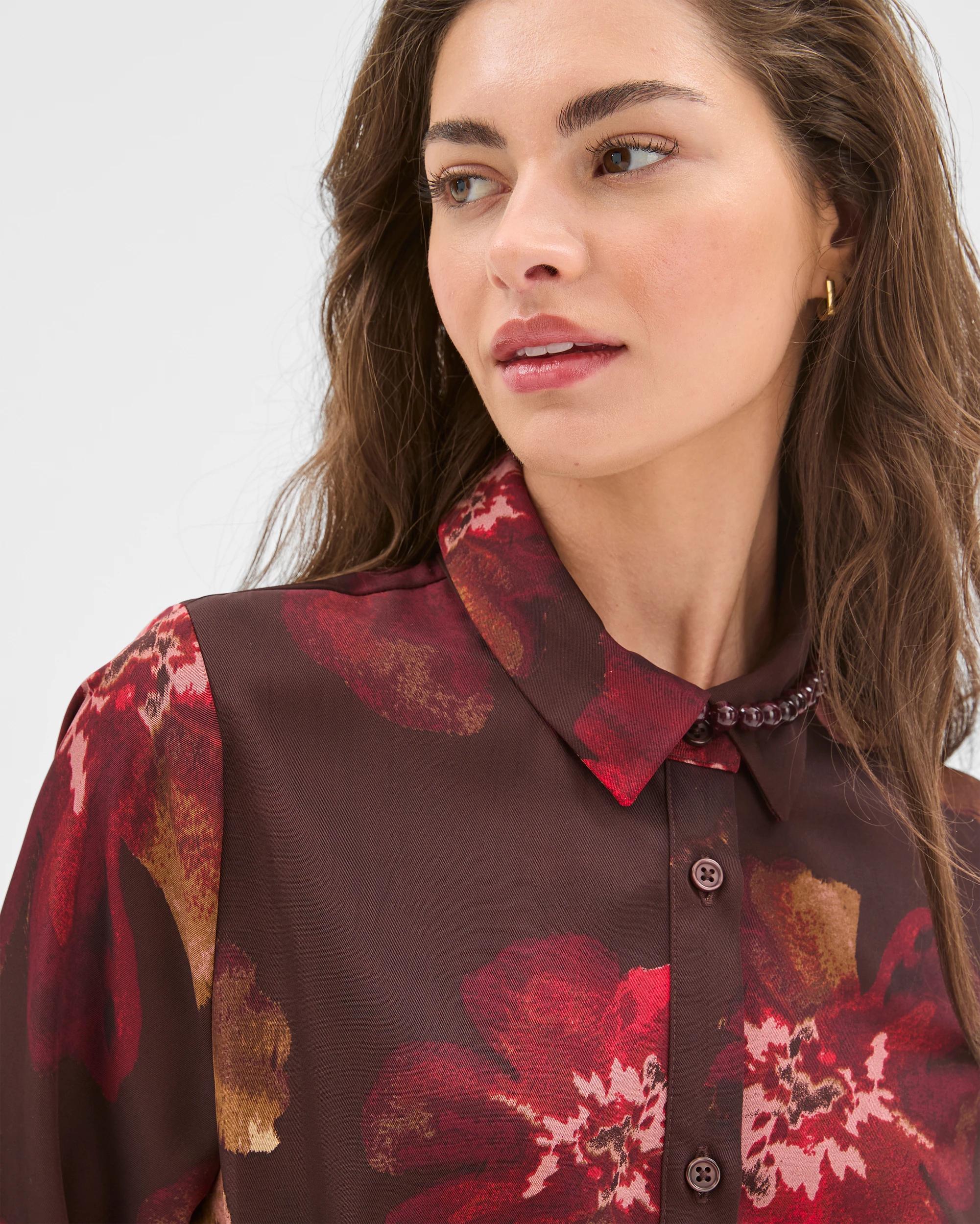 7 Target Petites Petites Long Sleeve Wrap Detail Shirt Dress CHOCOLATE FLORAL, 7 of 7