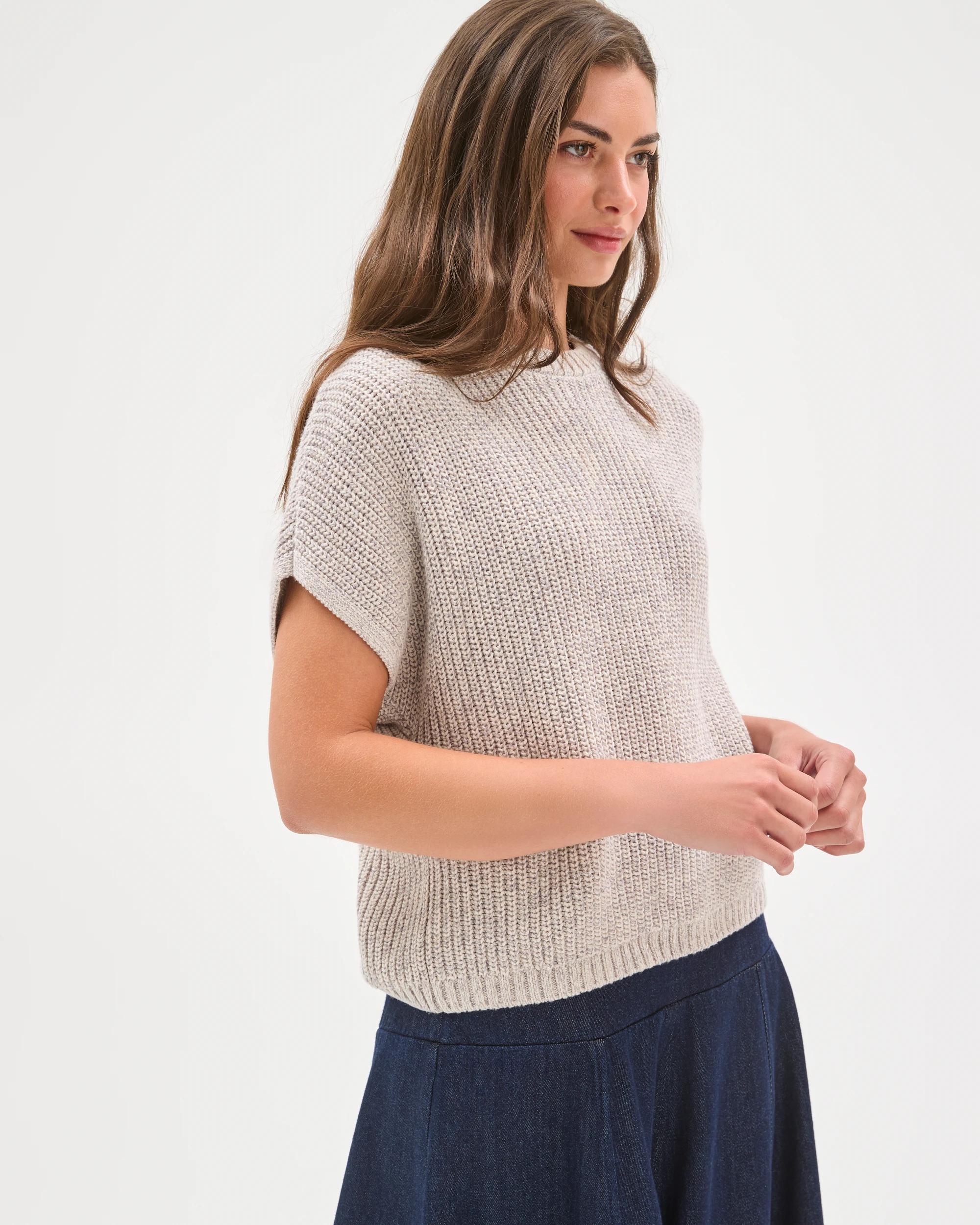 4 Target Petites Australian Cotton Short Sleeve Twist Knit Top PUMICE, 4 of 10