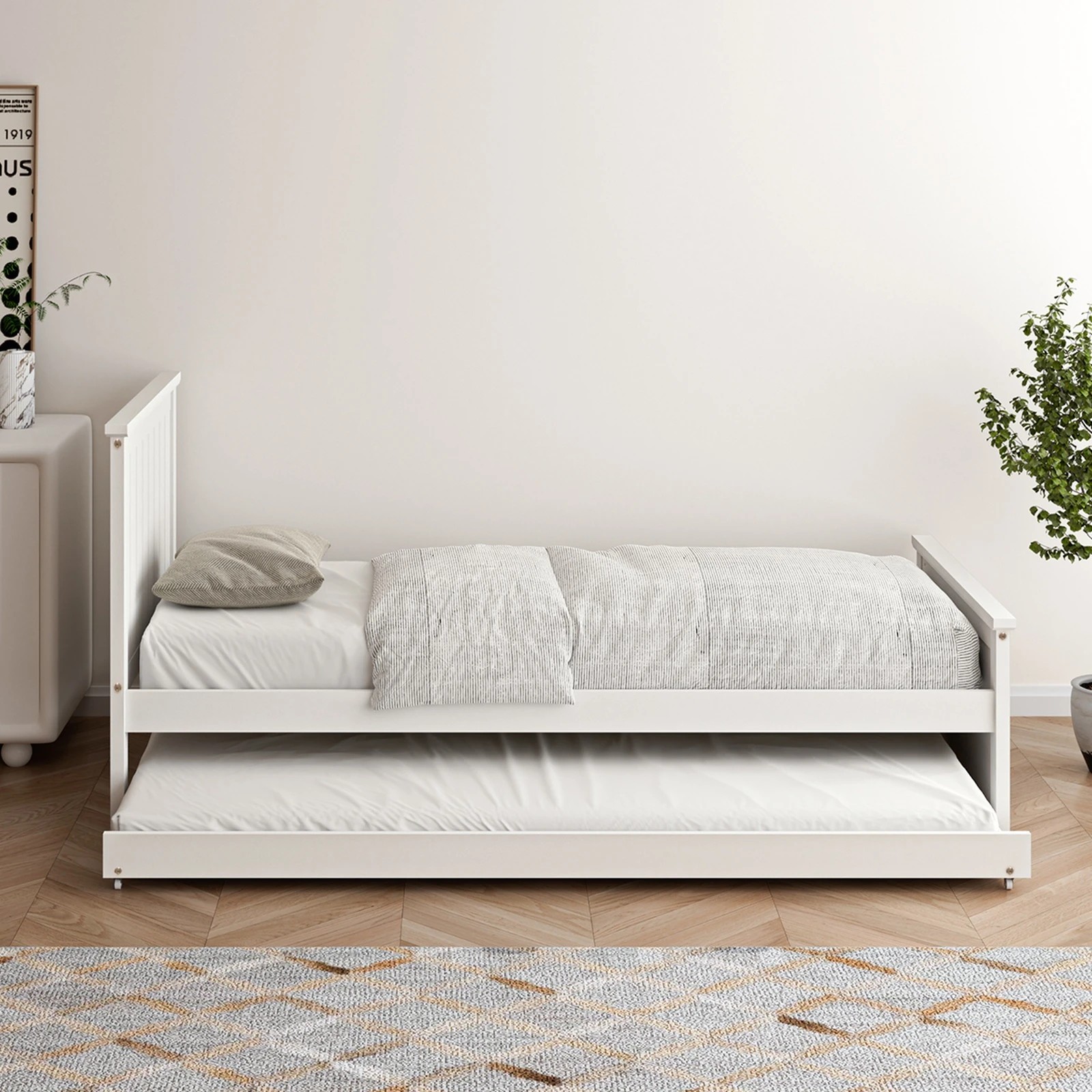 8 Oikiture Trundle Bed Frame Single Size Beds Base Wooden Daybed
 - White, 8 of 9