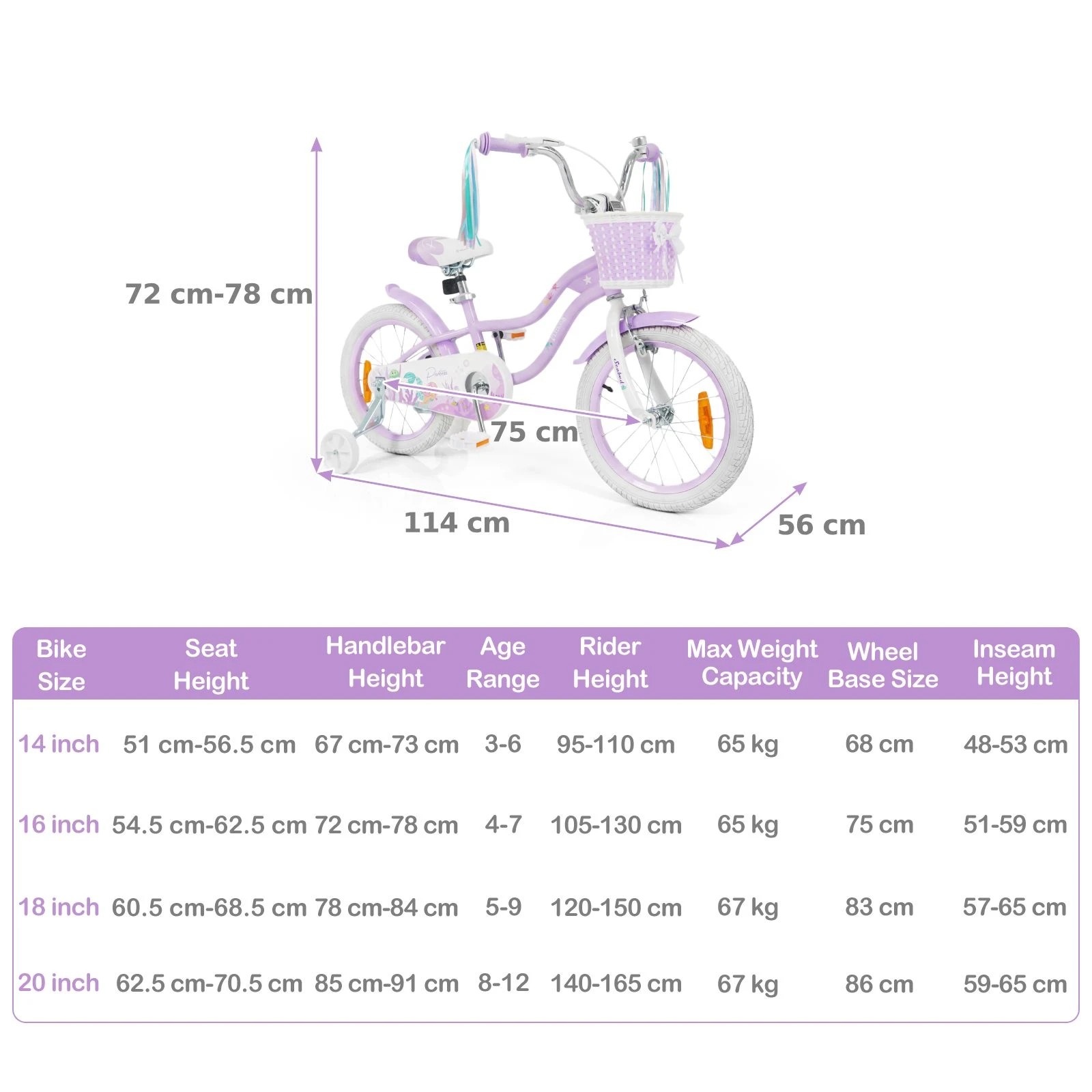 3 Costway 16'' Kids Bike Bicycle Mermaid Children Balance Bike w/Training Wheels - Purple, 3 of 3
