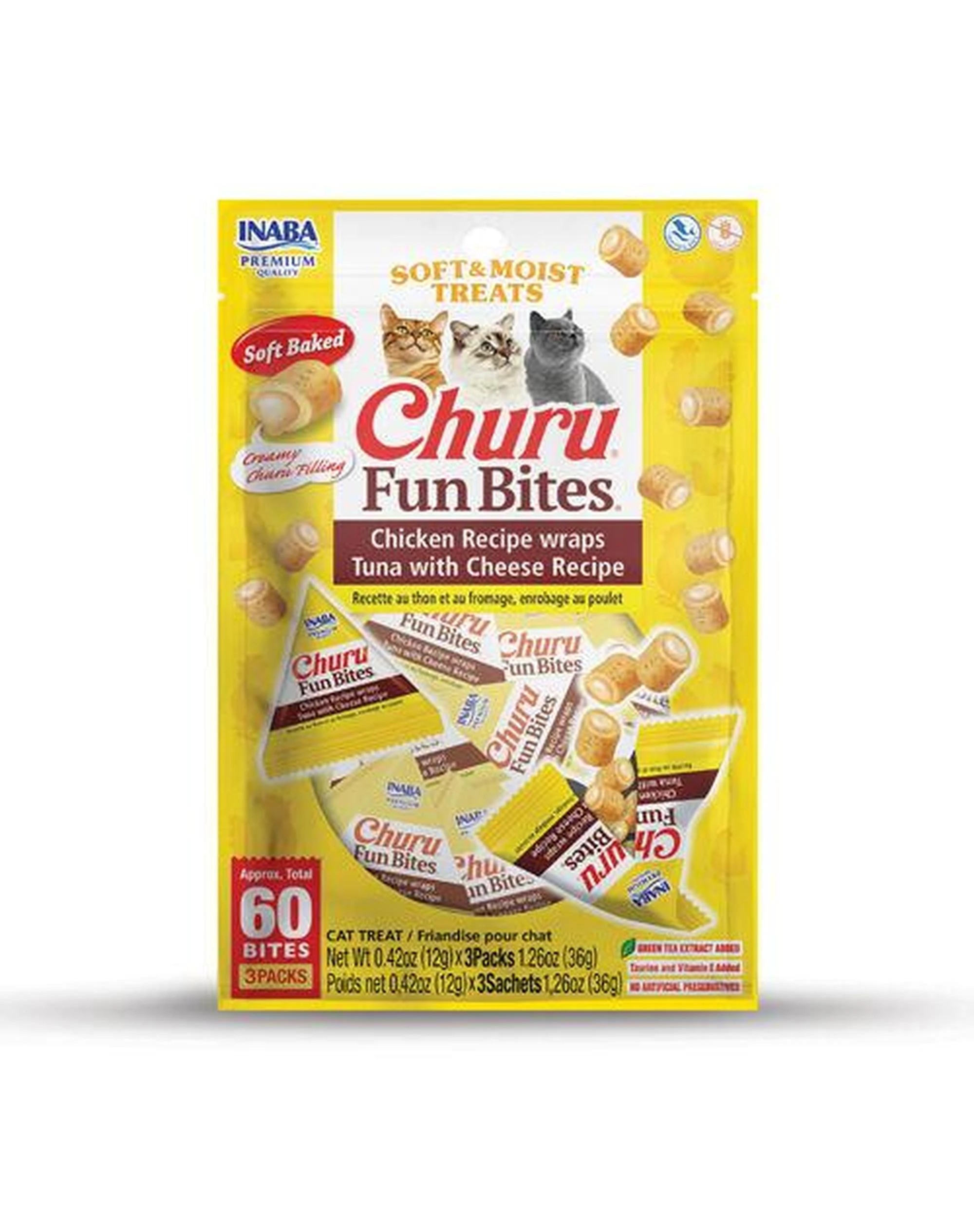 1 Inaba Churu Fun Bite Cat Treats Chicken Recipe Wraps Tuna with Cheese 6 x 36g, 1 of 5