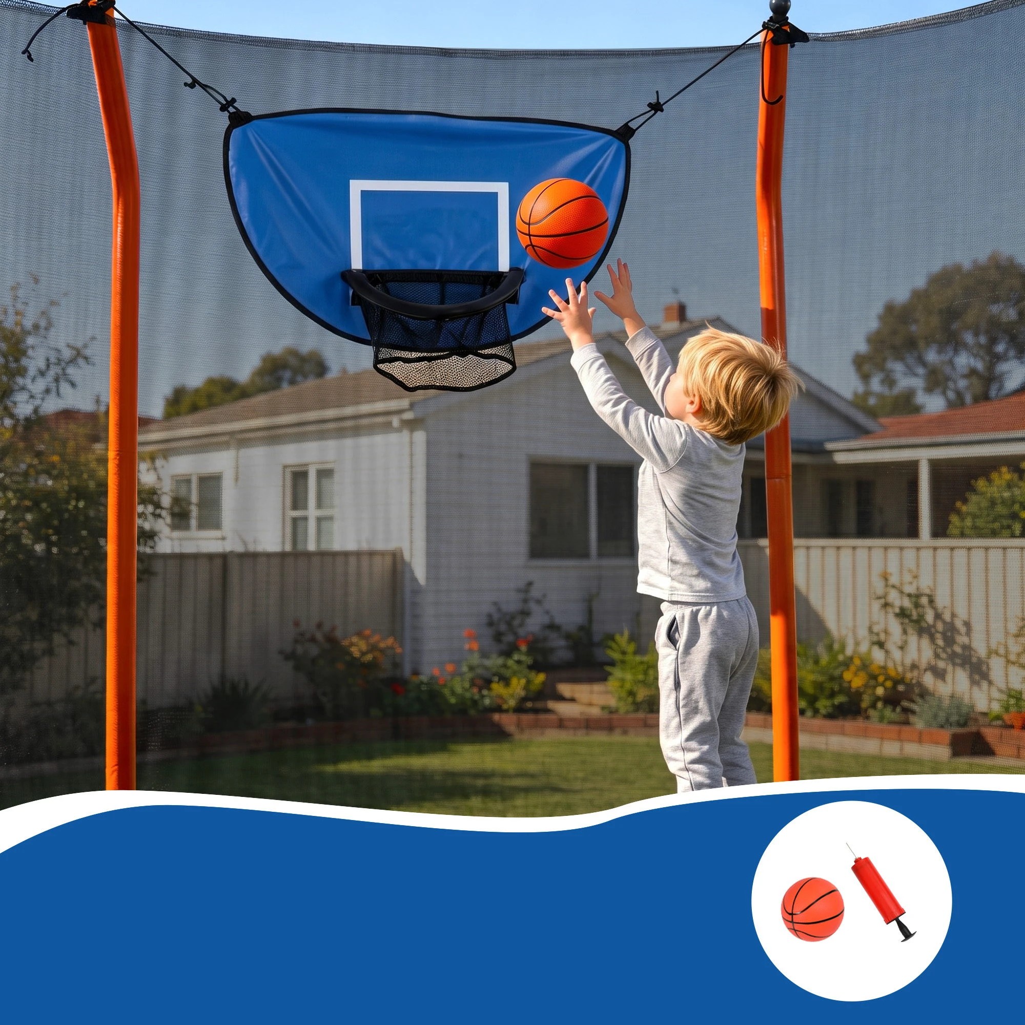 4 Everfit 12FT Kids Rectangle Trampoline Rebounder with Basketball Set Enclosure Net Ladder - Blue, 4 of 9