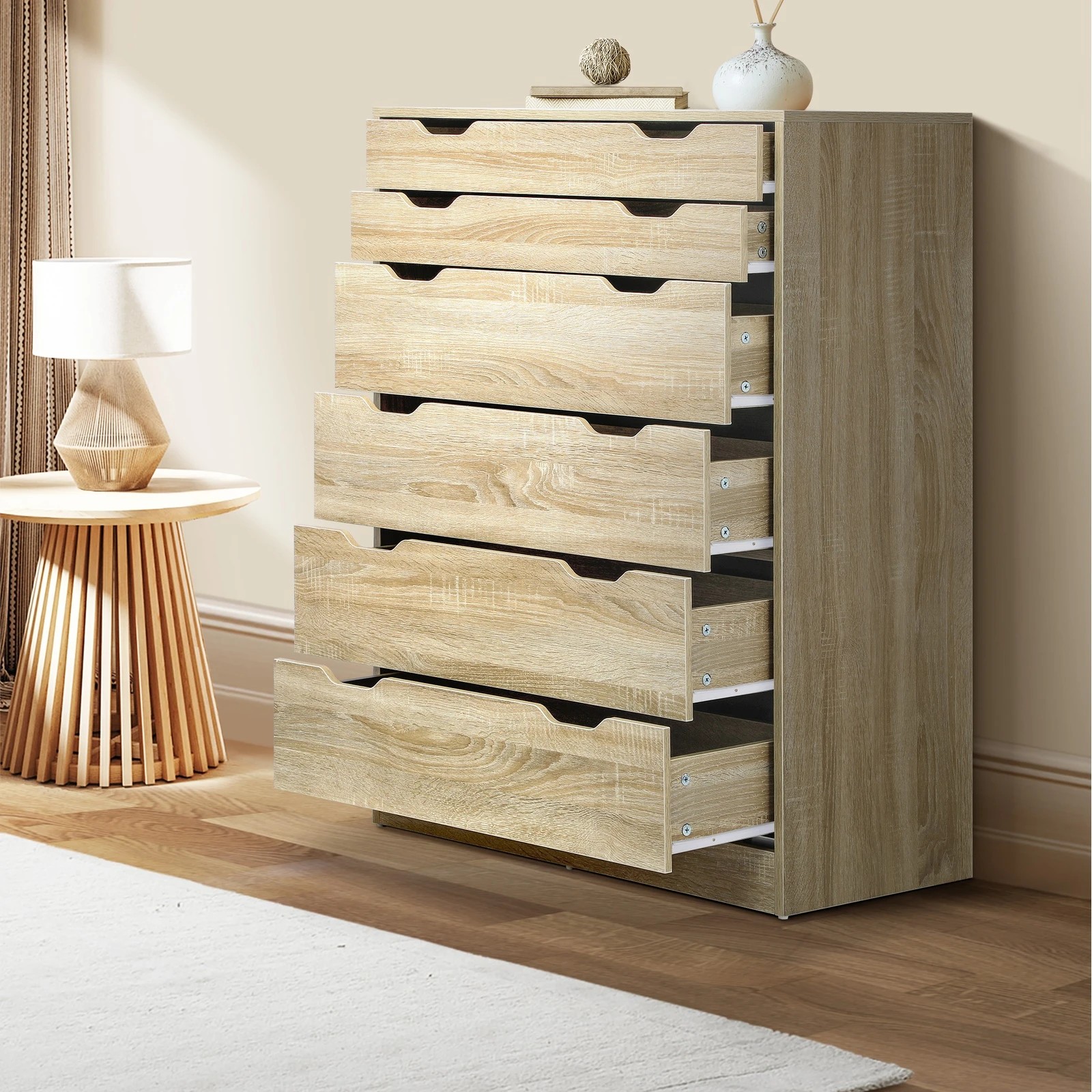 5 Oikiture 6 Chest Of Drawers Tallboy Storage Cabinet Dresser
 - Natural, 5 of 8