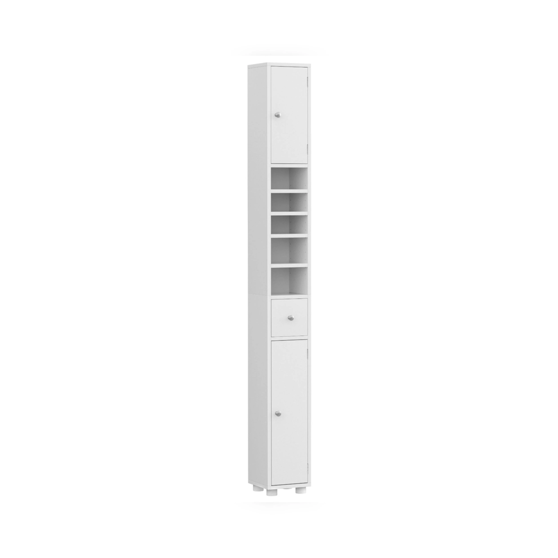 1 Artiss Tall Bathroom Storage Cabinet 180cm Slim Linen Tower Adjustable Shelves Durable Space Saving Organizer - white, 1 of 8