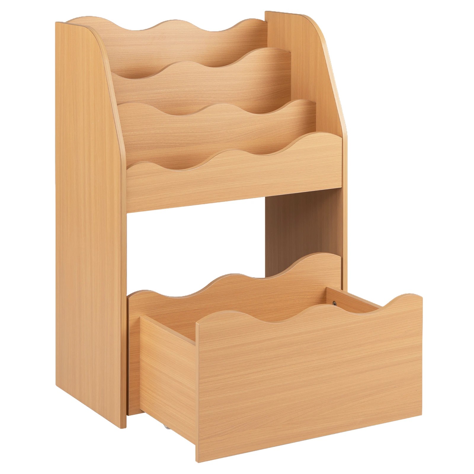 1 Costway 4-Tier Bookshelf Toy Organizer Large Rolling Storage Drawer - Natural, 1 of 5