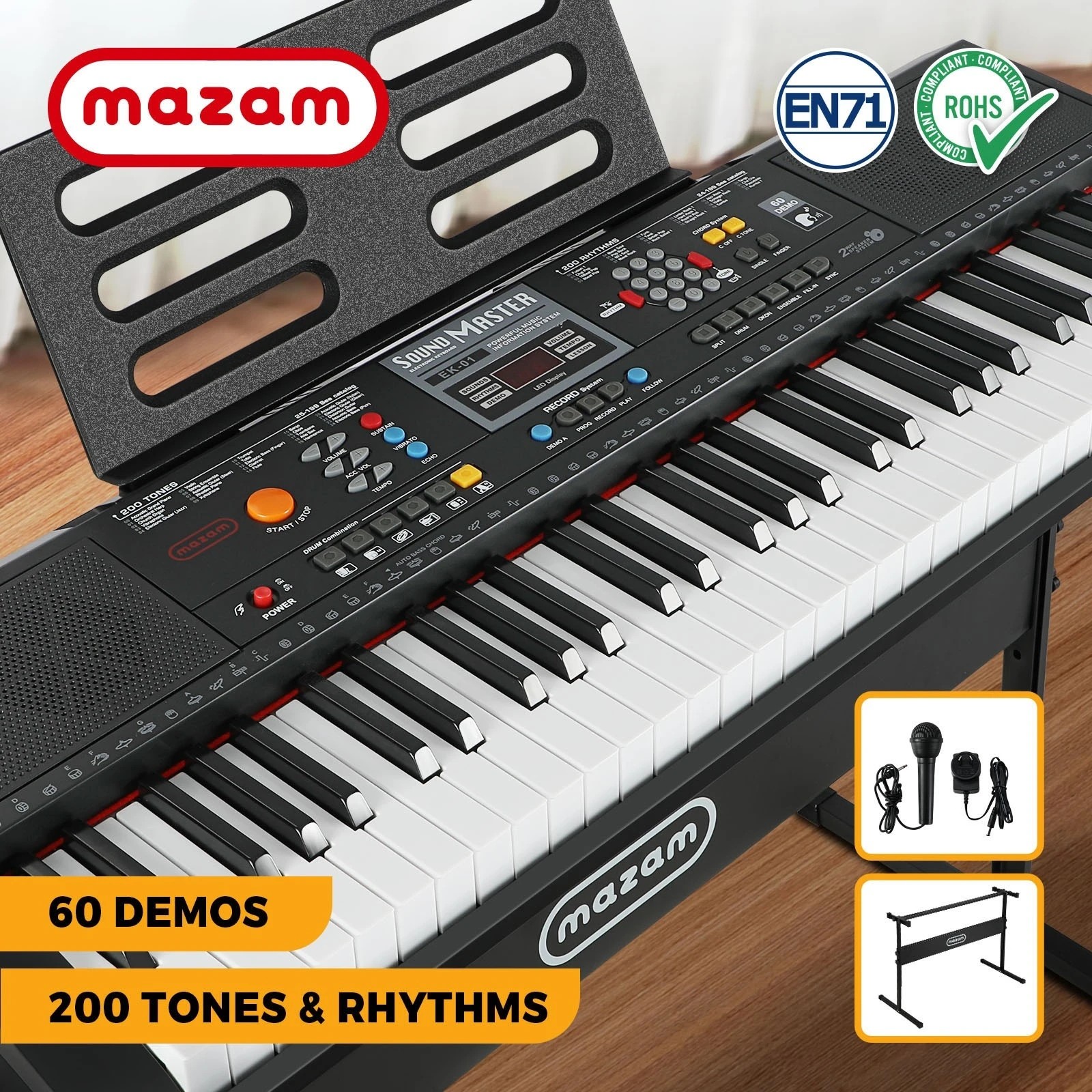 3 Mazam 61 Keys Piano Keyboard Electronic Keyboard with Stand - Black, 3 of 10