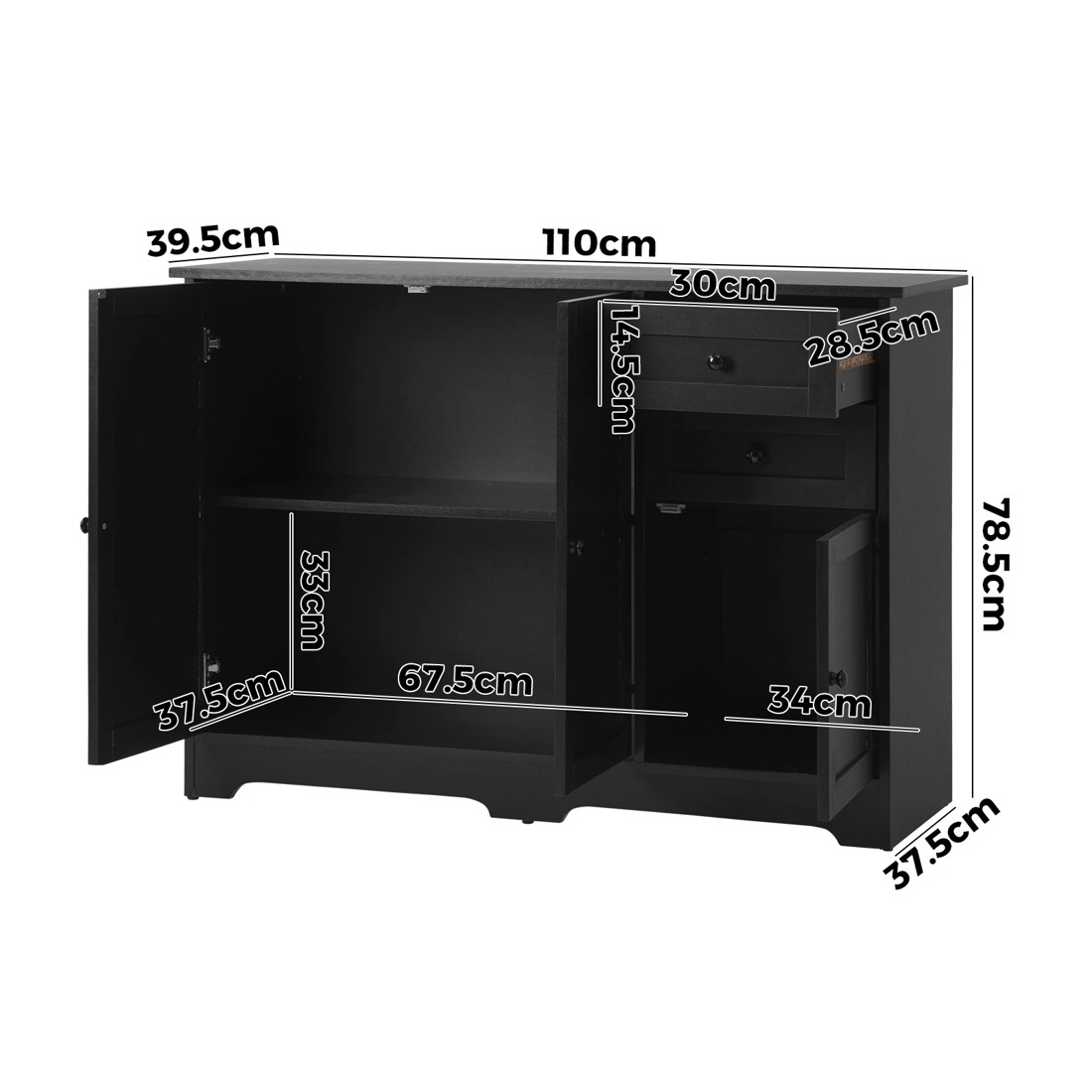 9 Oikiture Buffet Sideboard Storage Cabinet Cupboard
 - Black, 9 of 10