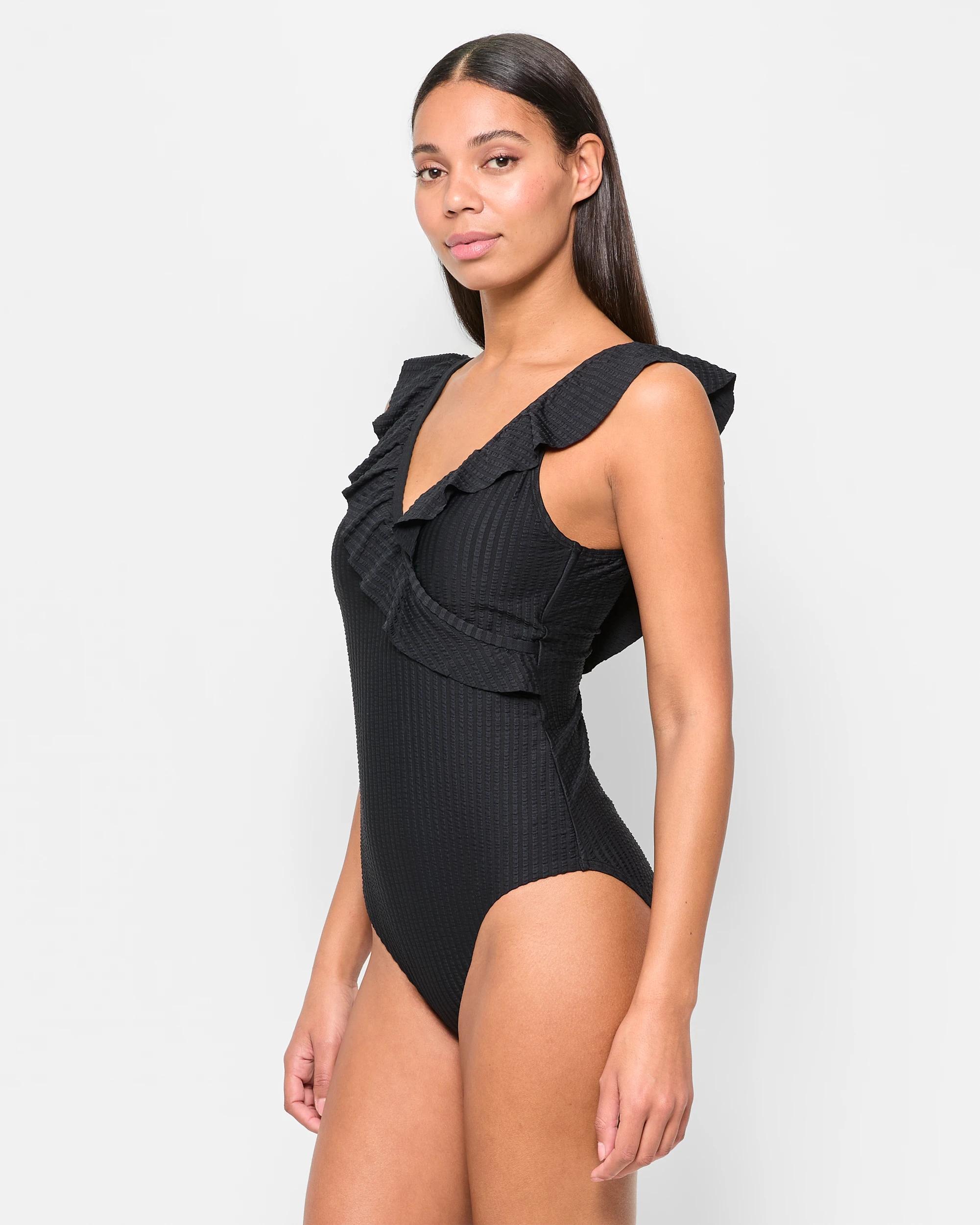 3 Target Resort Seersucker Frill Wrap One Piece Bathers - Shape Your Body BLACK, 3 of 5