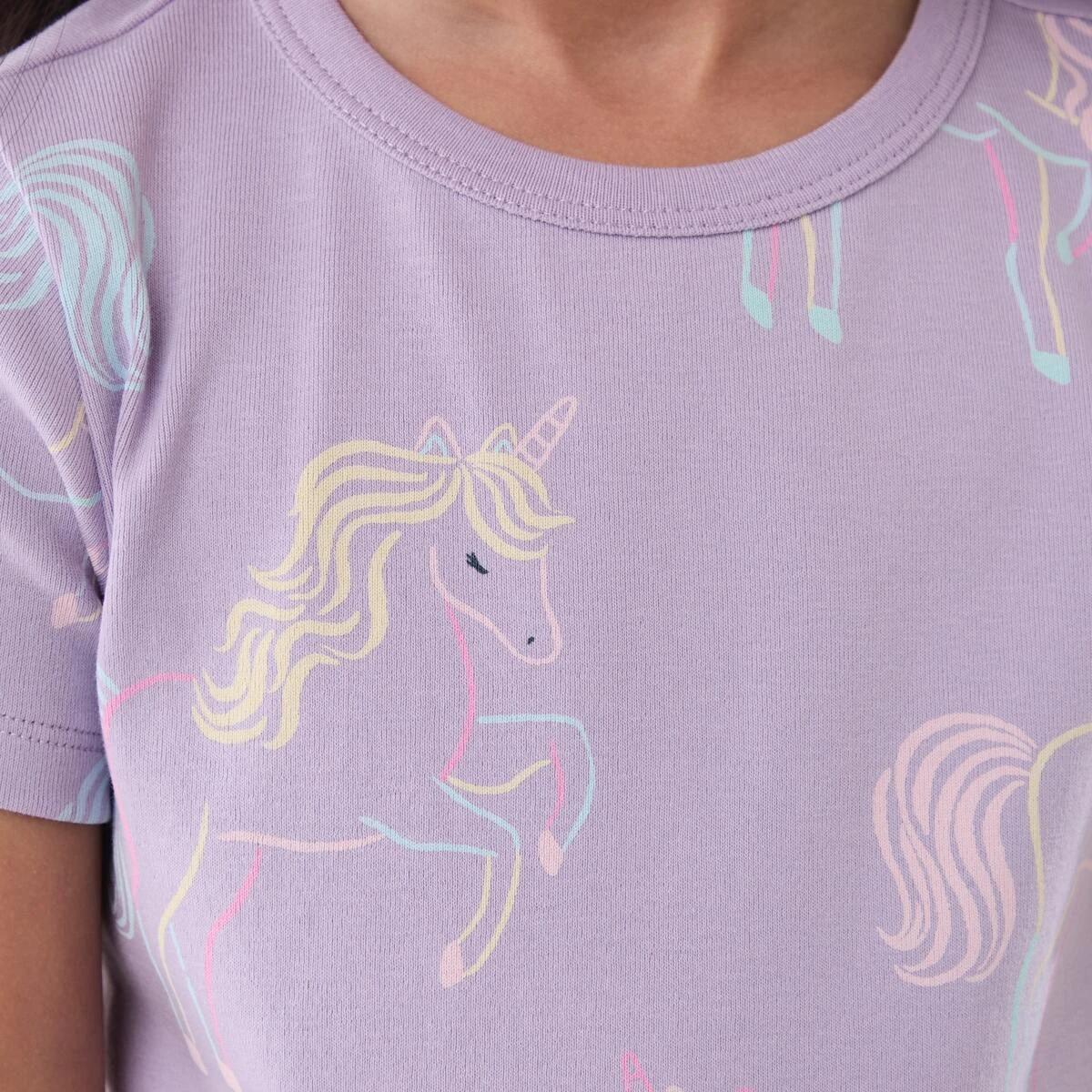4 Short Sleeve Ribbed Pyjama Set PURPLE UNICORN, 4 of 6