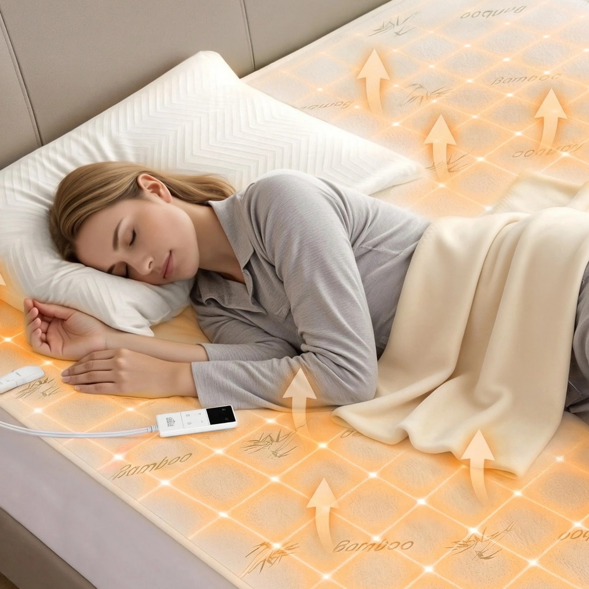 9 Giselle Electric Blanket Bamboo Fabric Double Fitted Heated Pad Underlay - Double Bed - White, 9 of 10