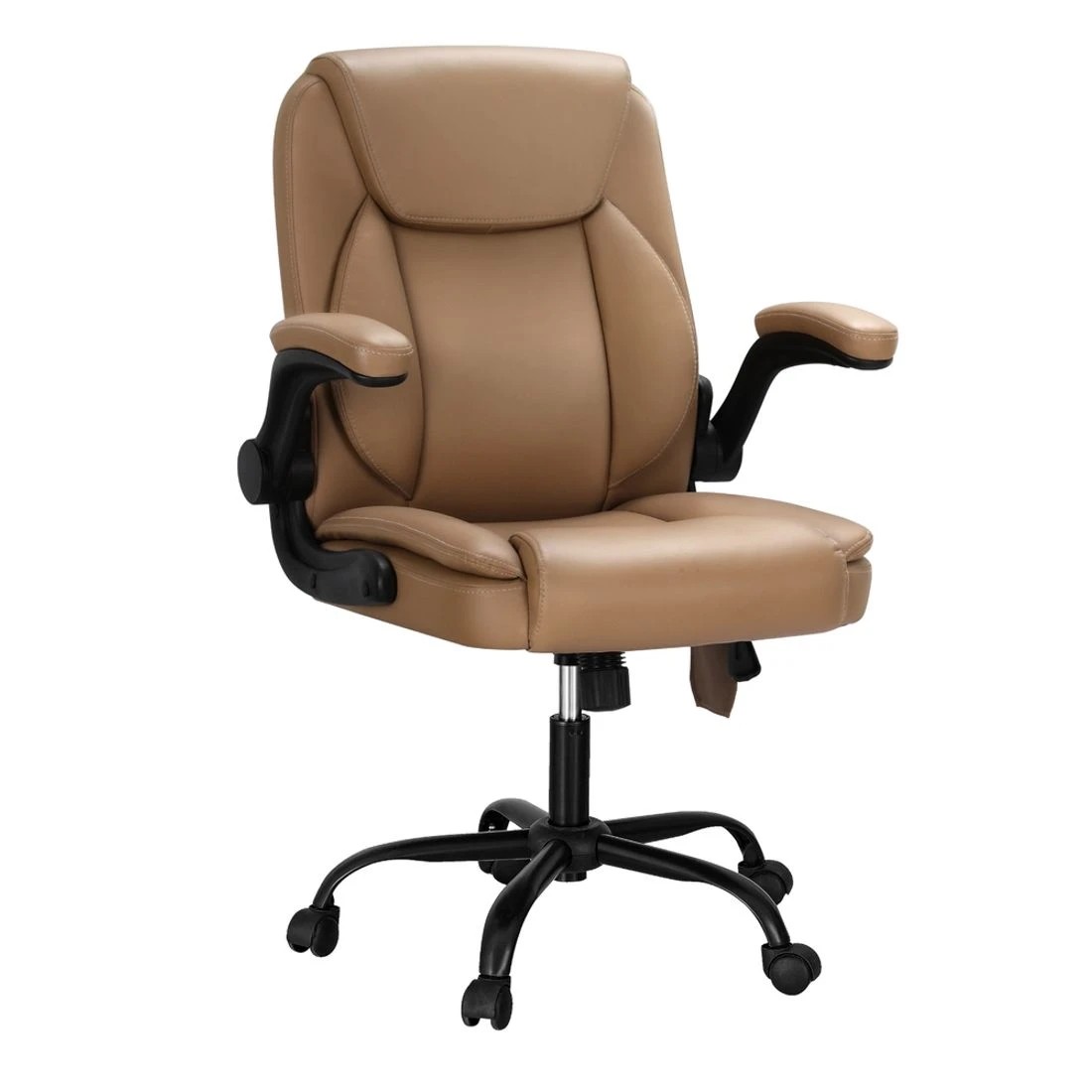 1 Artiss 2 Point Massage Office Chair Leather Mid Back - Brown, 1 of 7