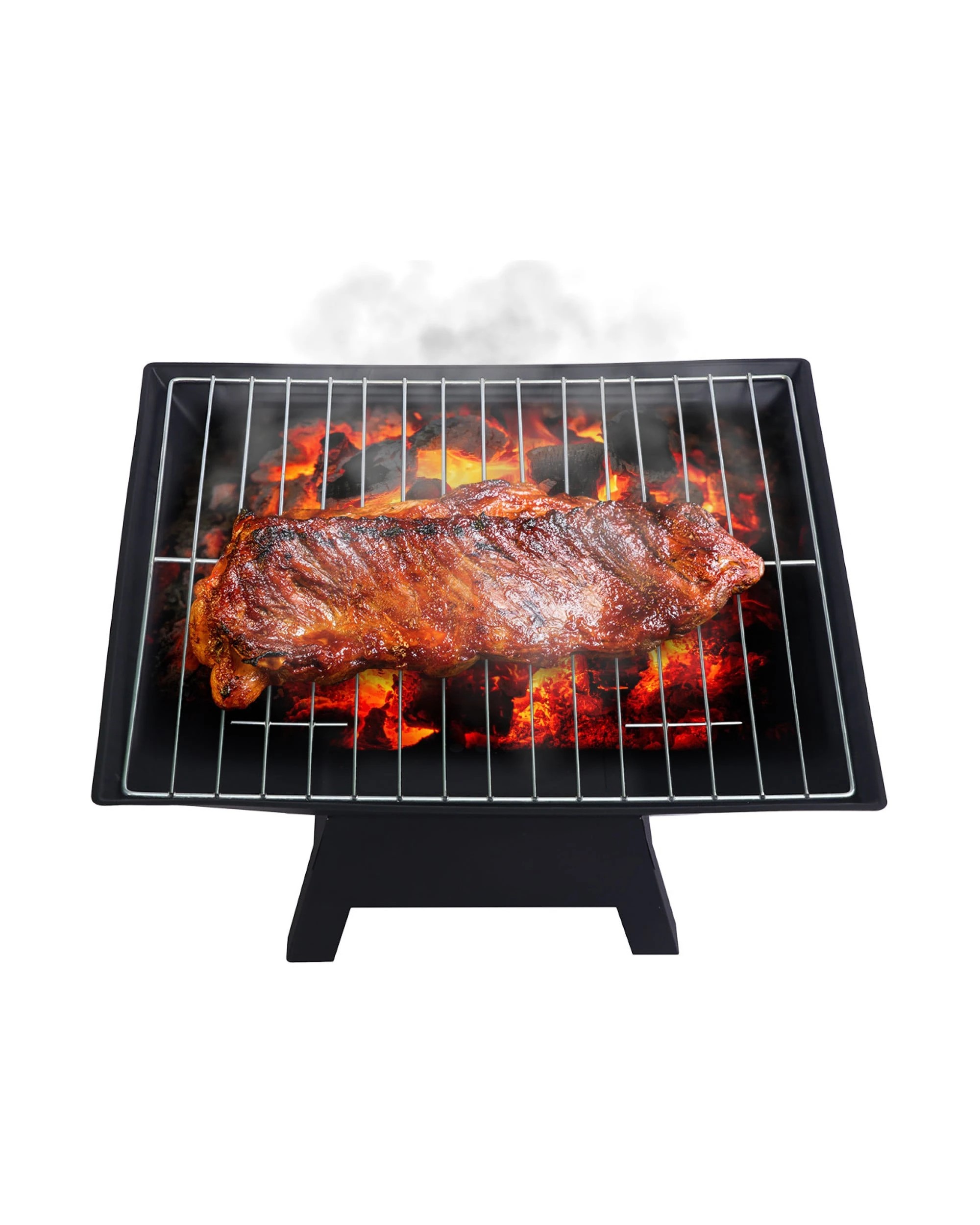 6 Wallaroo Portable BBQ Fire Pit with Mesh Cover Grill Ash Tray Steel Frame Wood Charcoal Outdoor Brazier - Black, 6 of 9