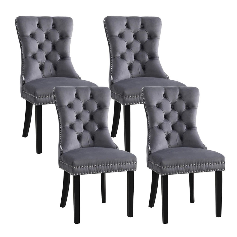 1 1 Set of 4 Artiss Dining Chairs Velvet - Grey, 1 of 5