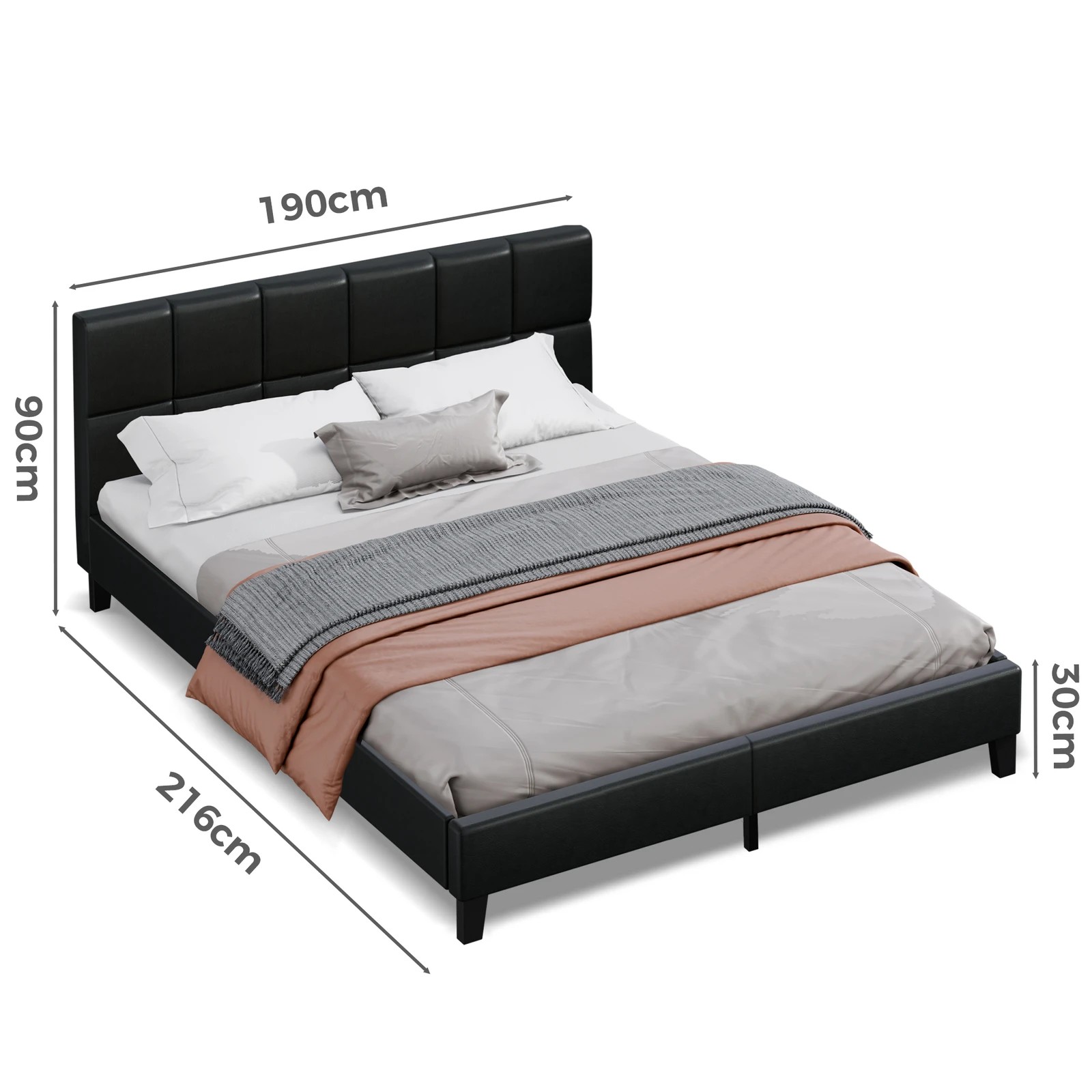 10 Alfordson Bed Frame King Size Wooden Platform Mattress Base Leather - Black, 10 of 10