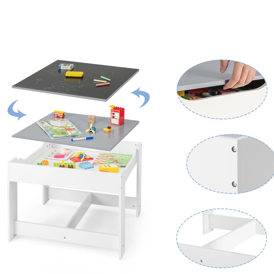 5 Costway 3PCS Kids Table & Chairs Set w/Storage Box, 5 of 6