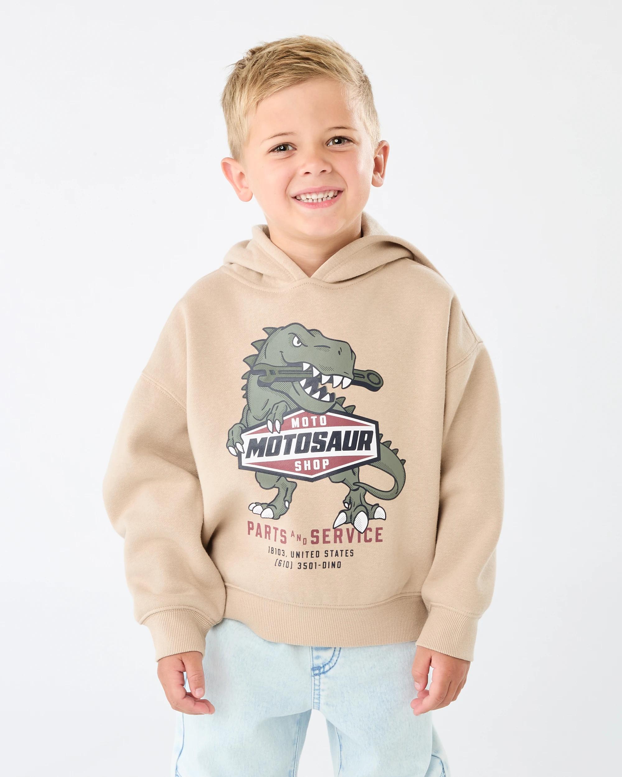 1 Oversize Print Hoodie Brn Dino, 1 of 6