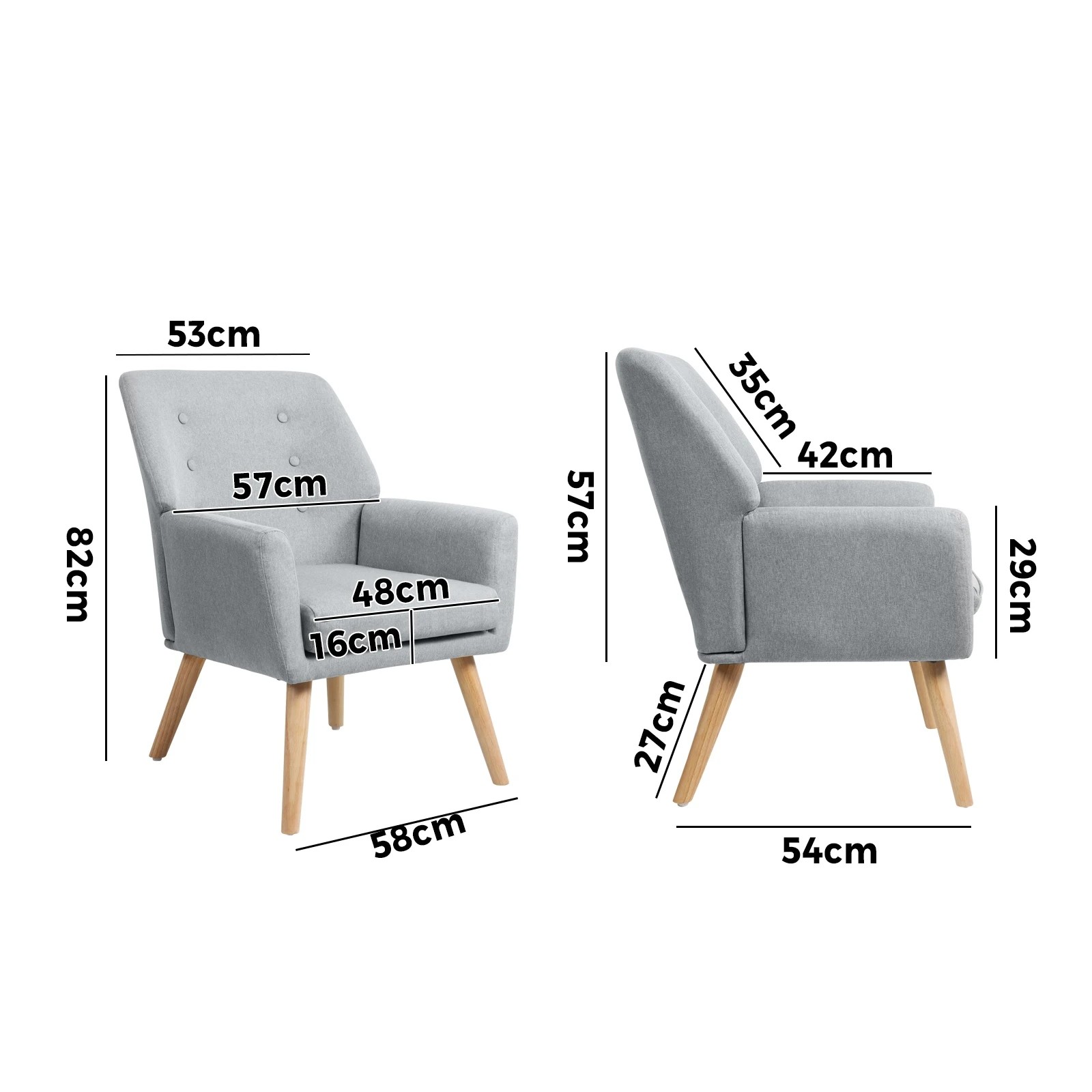 9 Oikiture Armchair Lounge Chair Linen Accent Armchairs Tub Chairs Sofa
 - Grey, 9 of 10