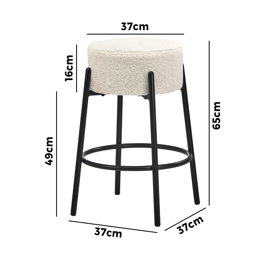 10 Oikiture 4x Bar Stools Kitchen Dining Chair Round Stool Boucle Fabric
 - White, 10 of 10