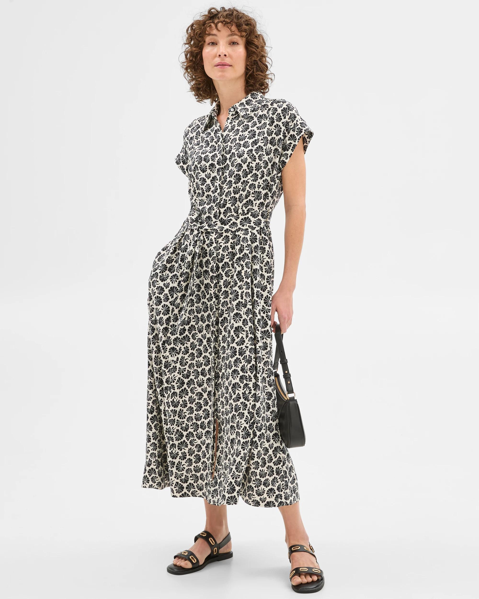 1 Summer Twill Midi Shirt Dress - Preview LINEAR FLORAL, 1 of 7