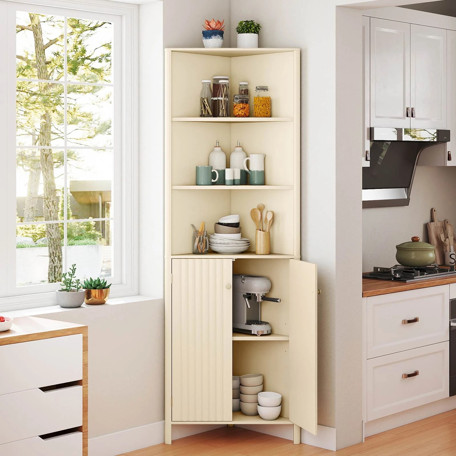 3 Costway 173cm Corner Bathroom Storage Cabinet Kitchen Cupboard Display Shelf, 3 of 4