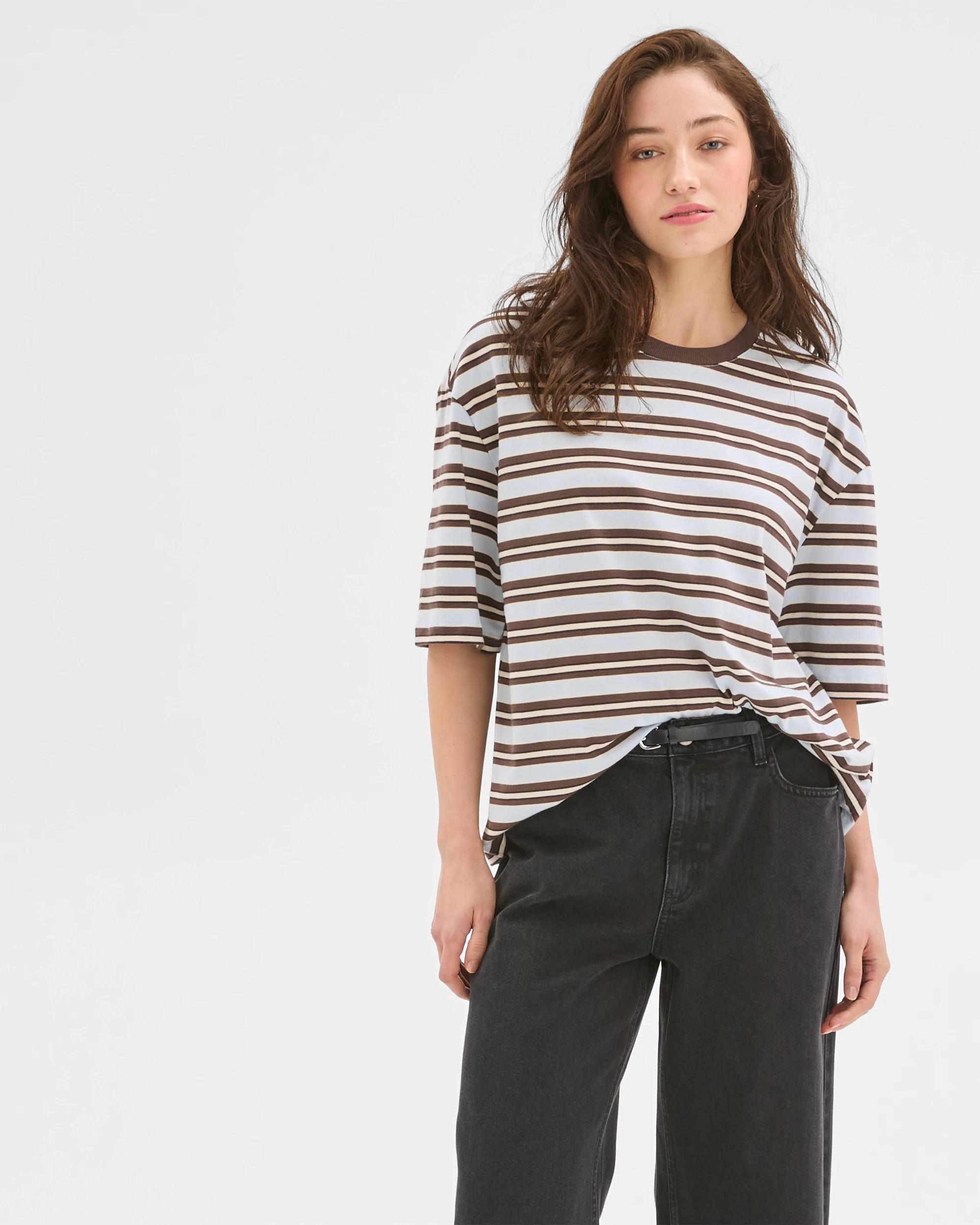 3 Lily Loves Australian Cotton Striped Retro T-Shirt BLUE/BROWN STRIPE, 3 of 7