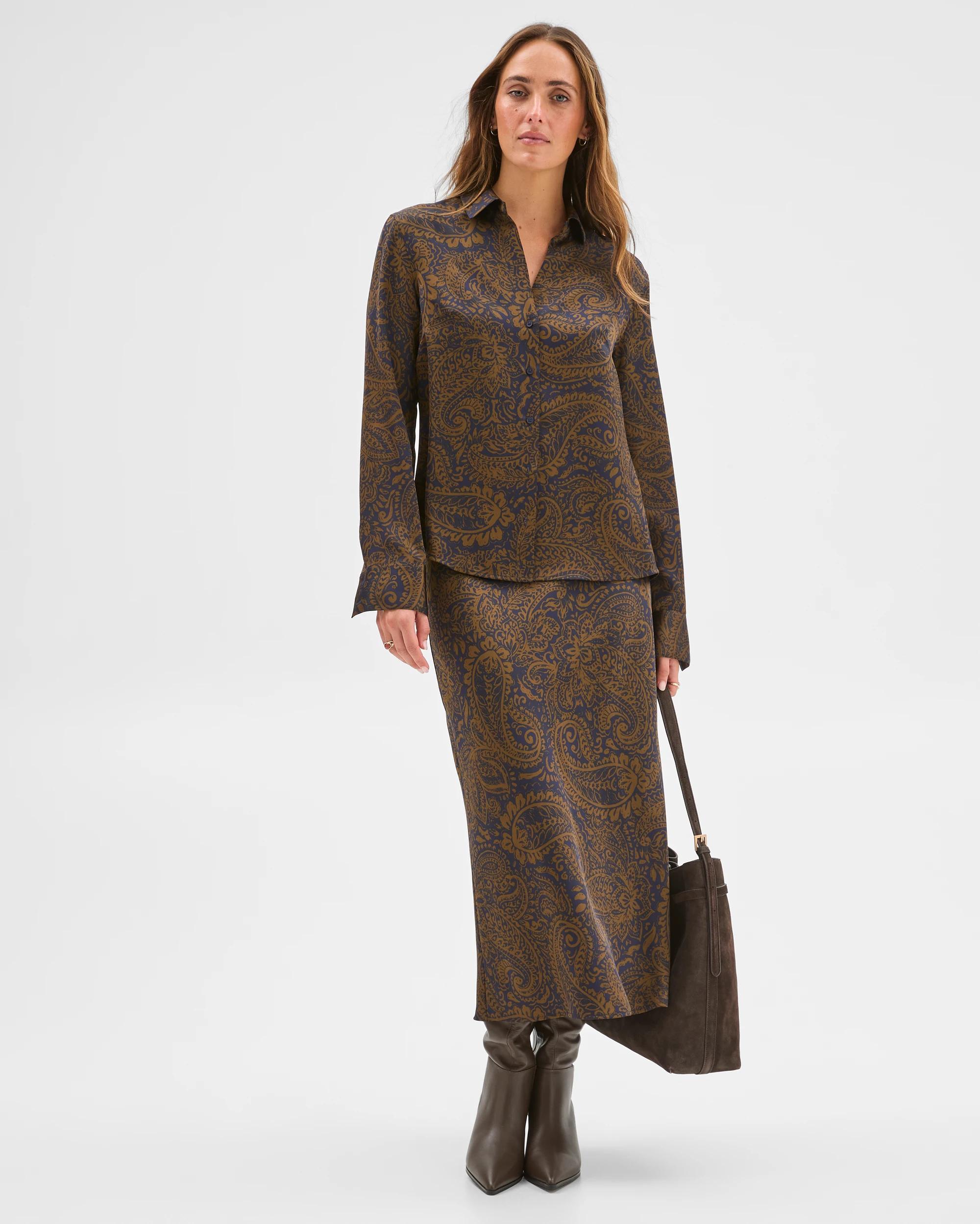 2 Preview Satin Long Sleeve Button Up Shirt WINTER PAISLEY, 2 of 6