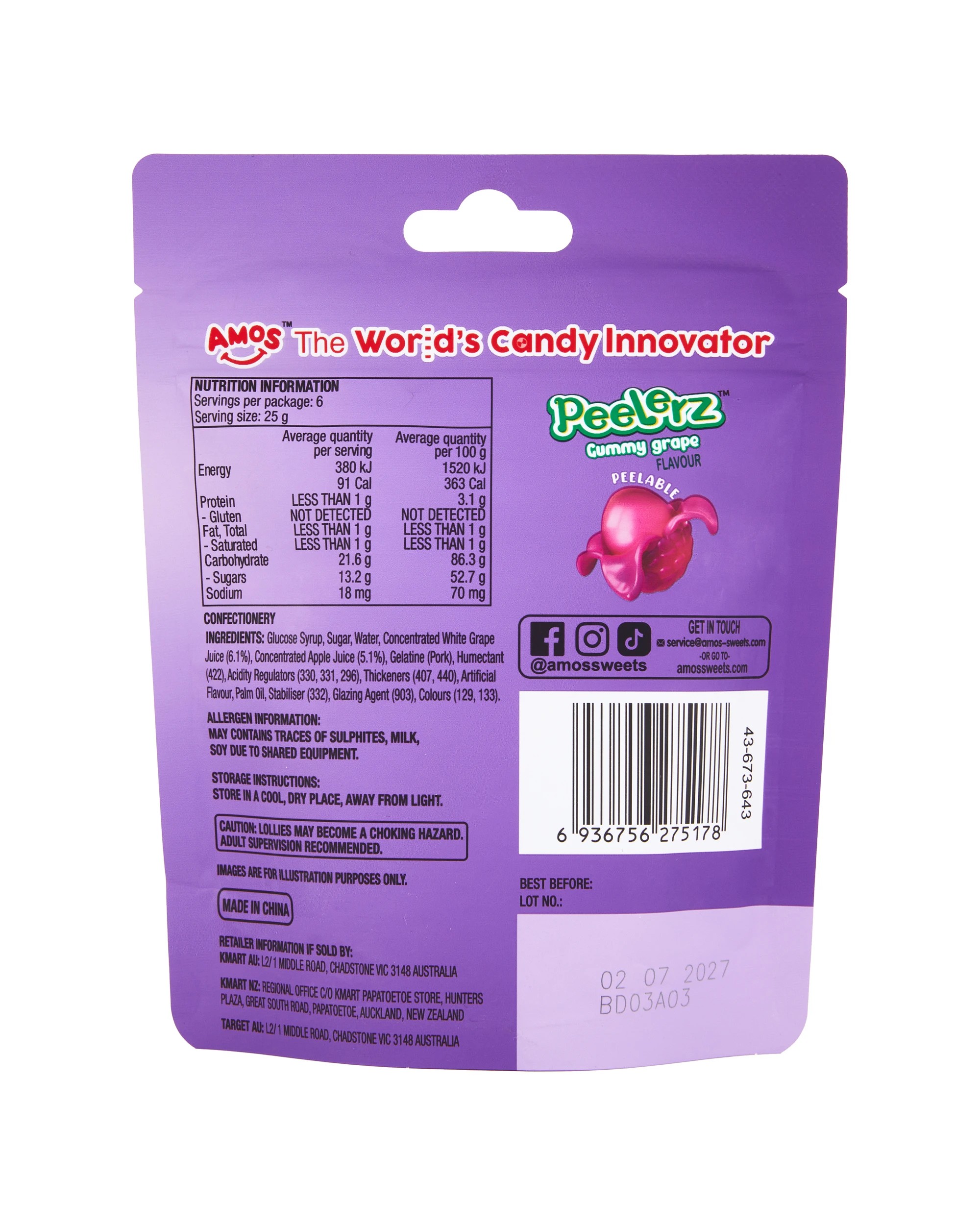 3 Amos Peelerz Grape Flavour Gummy Candy 150g, 3 of 3