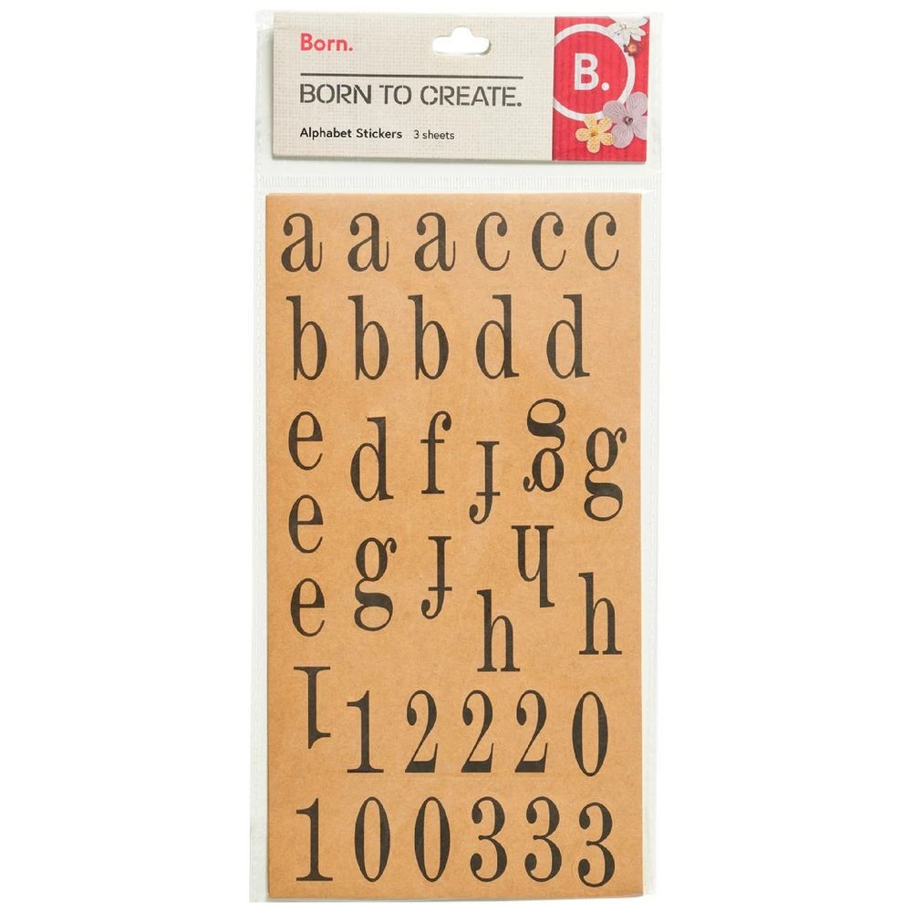 1 Born Alphabet Stickers Kraft Black 3 Sheets, 1 of 2