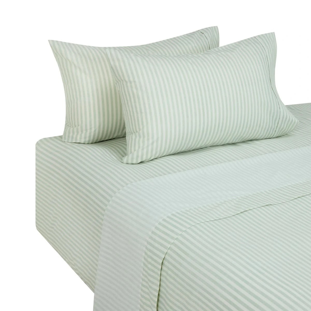 5 225 Thread Count Stripe Cotton Sheet Set - Queen Bed, Sage, 5 of 6