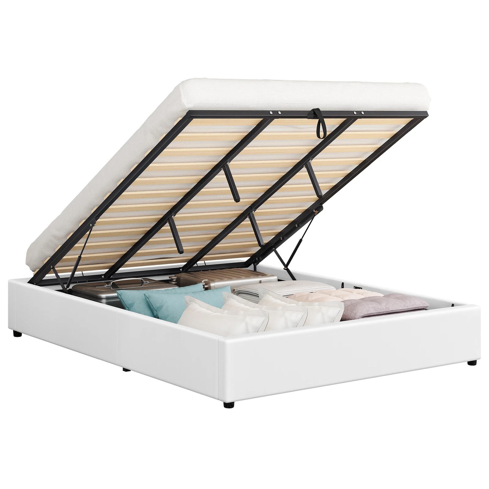 1 Alfordson Bed Frame King Size Gas Lift Storage Mattress Base Barlow - White, 1 of 10