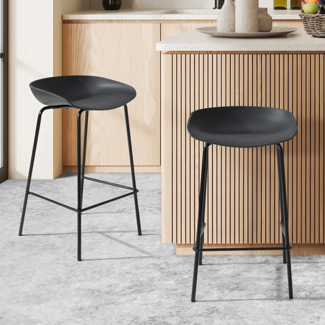 2 Oikiture 2x Kitchen Bar Stools Stool Dinning Counter Chairs Metal
 - Black, 2 of 10