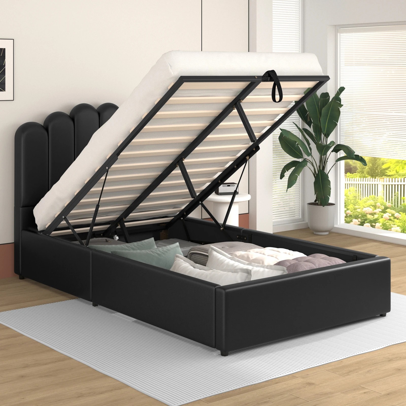 4 Alfordson Bed Frame Single Size Gas Lift Storage Base Wooden Milton - Black, 4 of 10