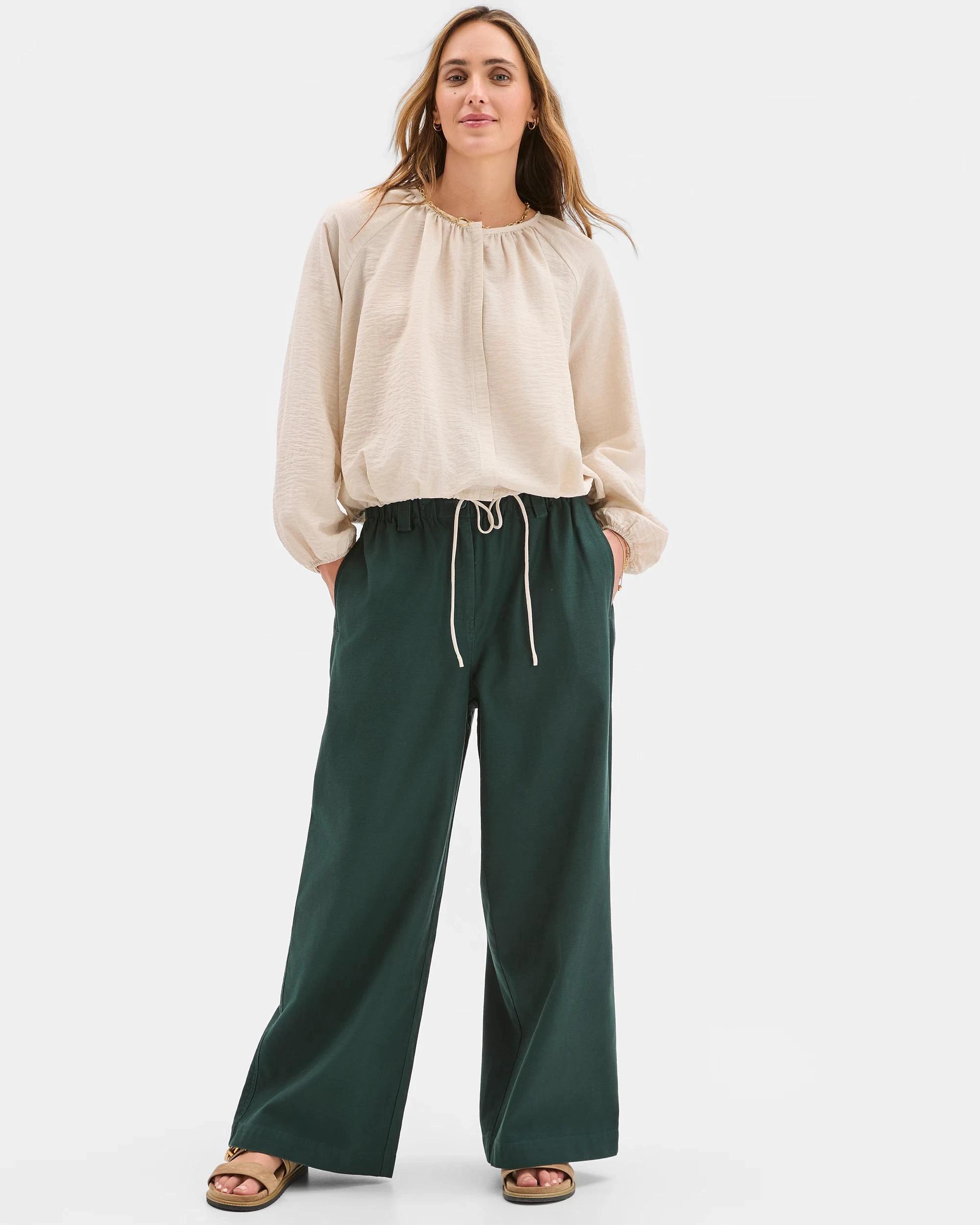 2 Target Woman Long Sleeve Button Front Bubble Hem Top FLAX, 2 of 5