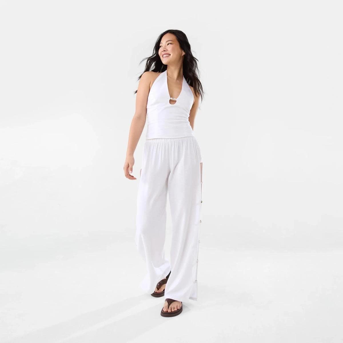 2 Linen Blend Beaded Pants White, 2 of 10
