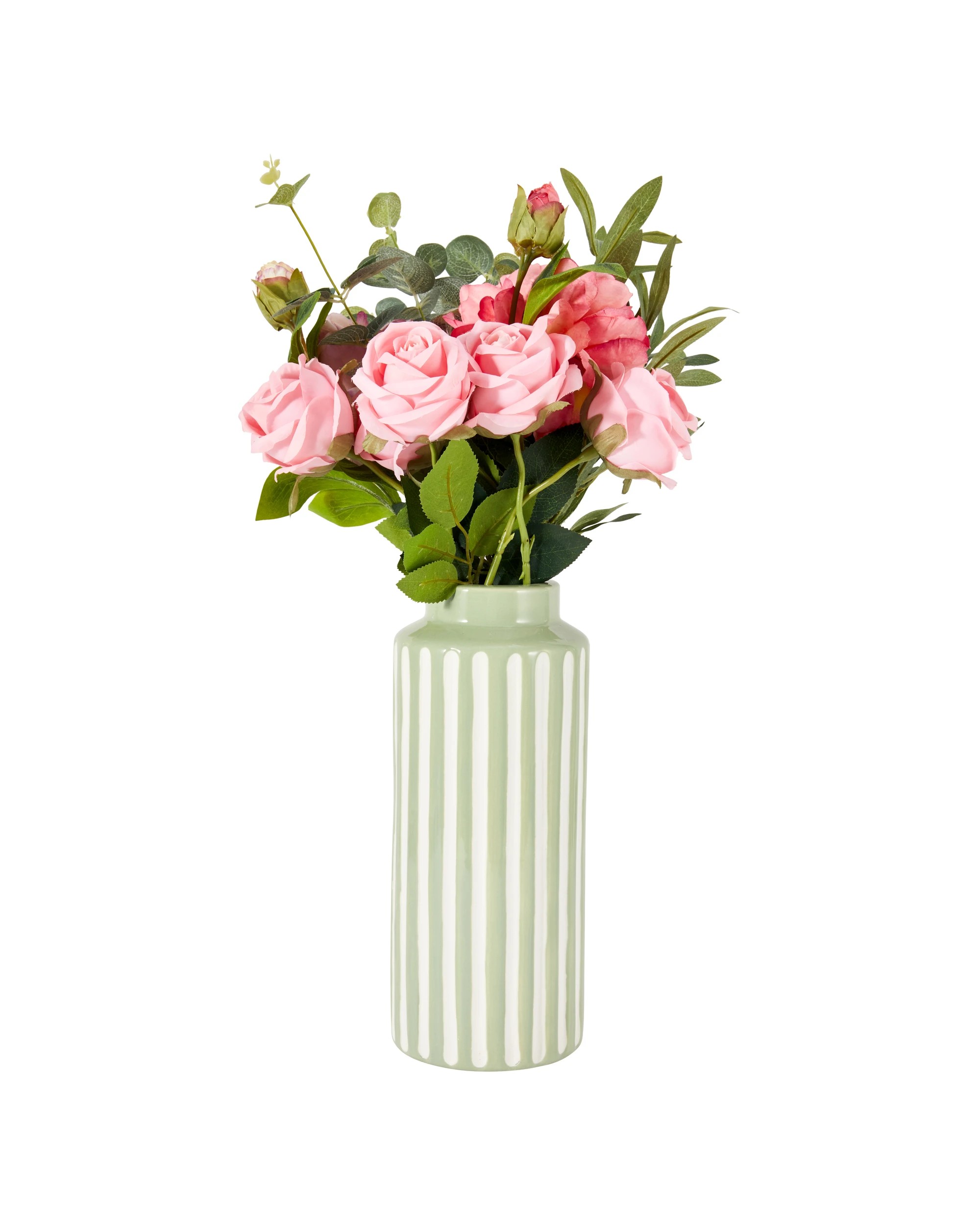 2 Green Textured Stripe Ceramic Vase, 2 of 5